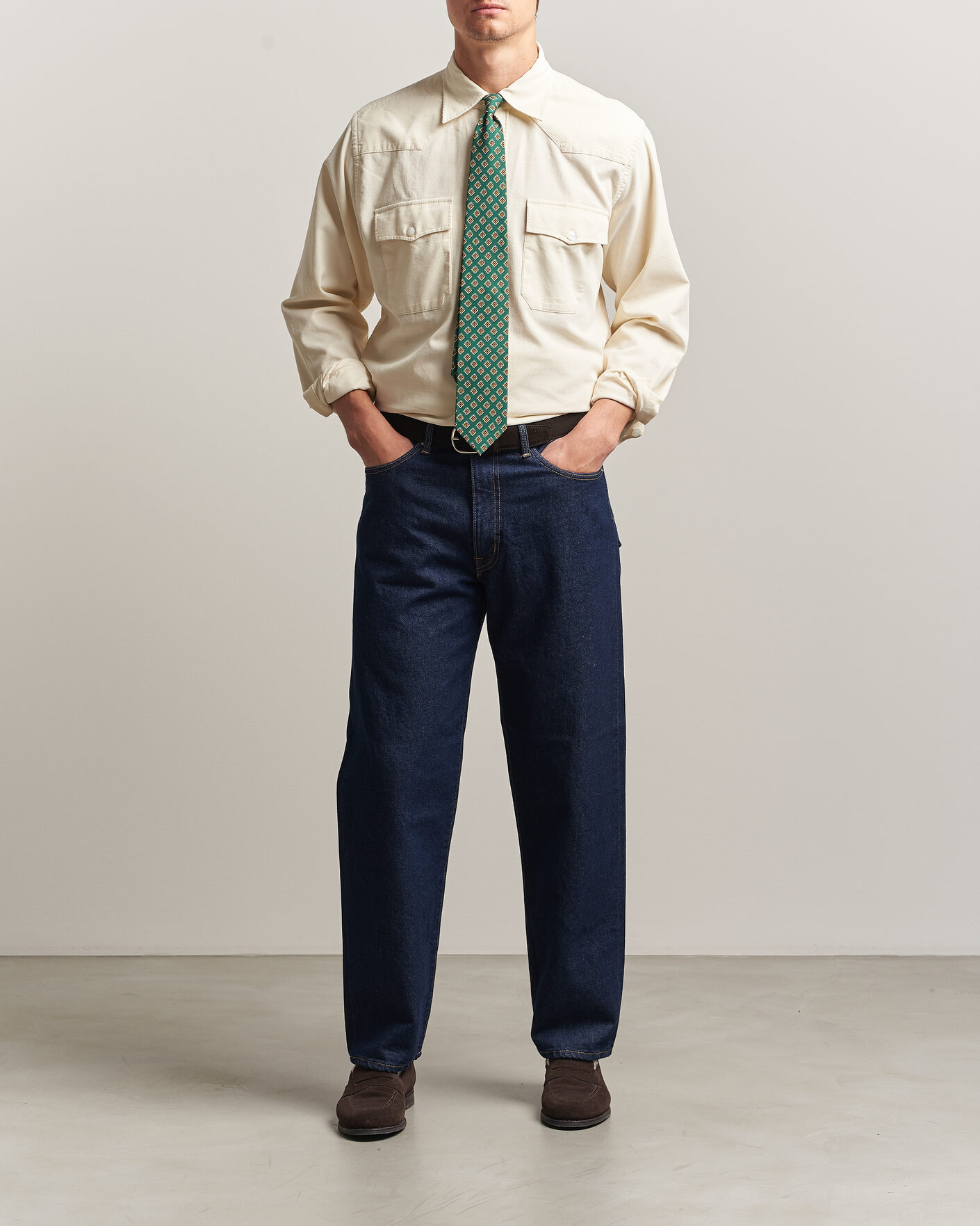 Herre | Skjorter | Drake's | Needlecord Western Shirt White