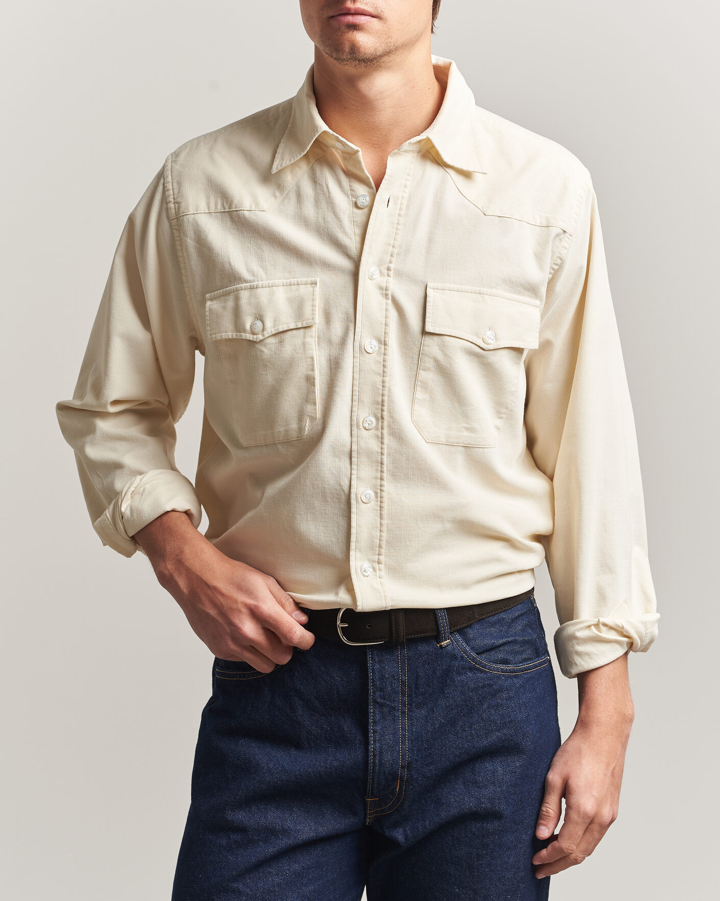 Herre | Skjorter | Drake's | Needlecord Western Shirt White