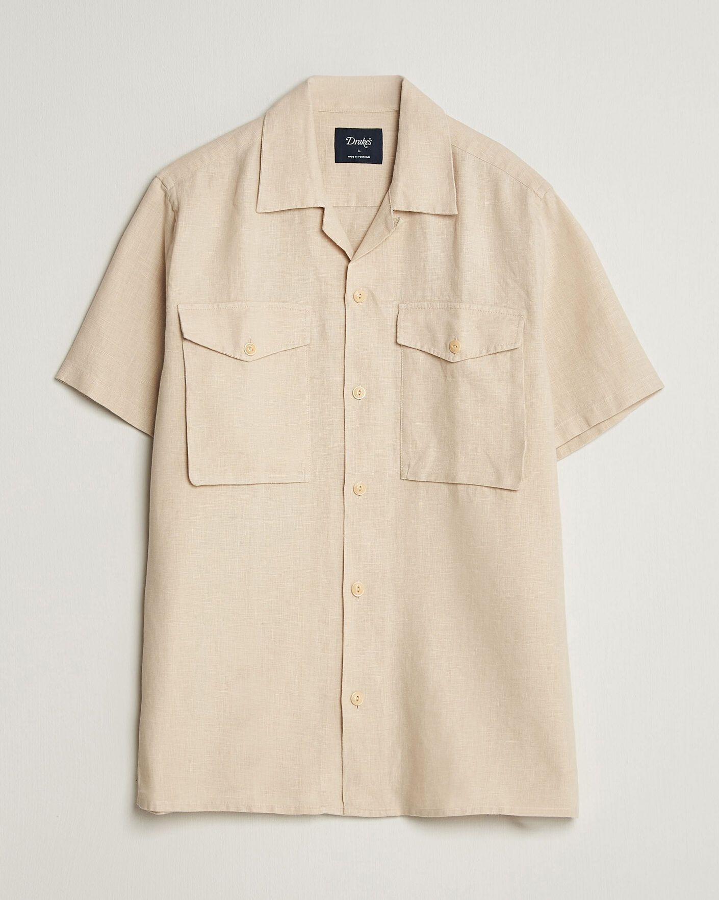 Herre | Skjorter | Drake's | Military Short Sleeve Camp Collar Shirt Ecru