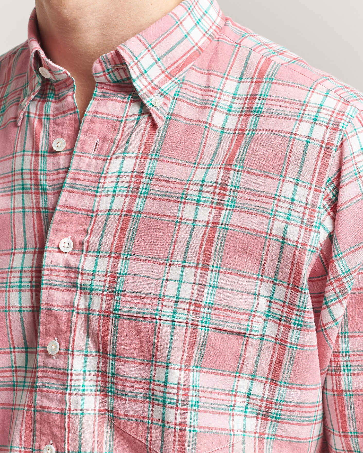 Herre | Skjorter | Drake's | Madrass Checked Button Down Shirt Pink