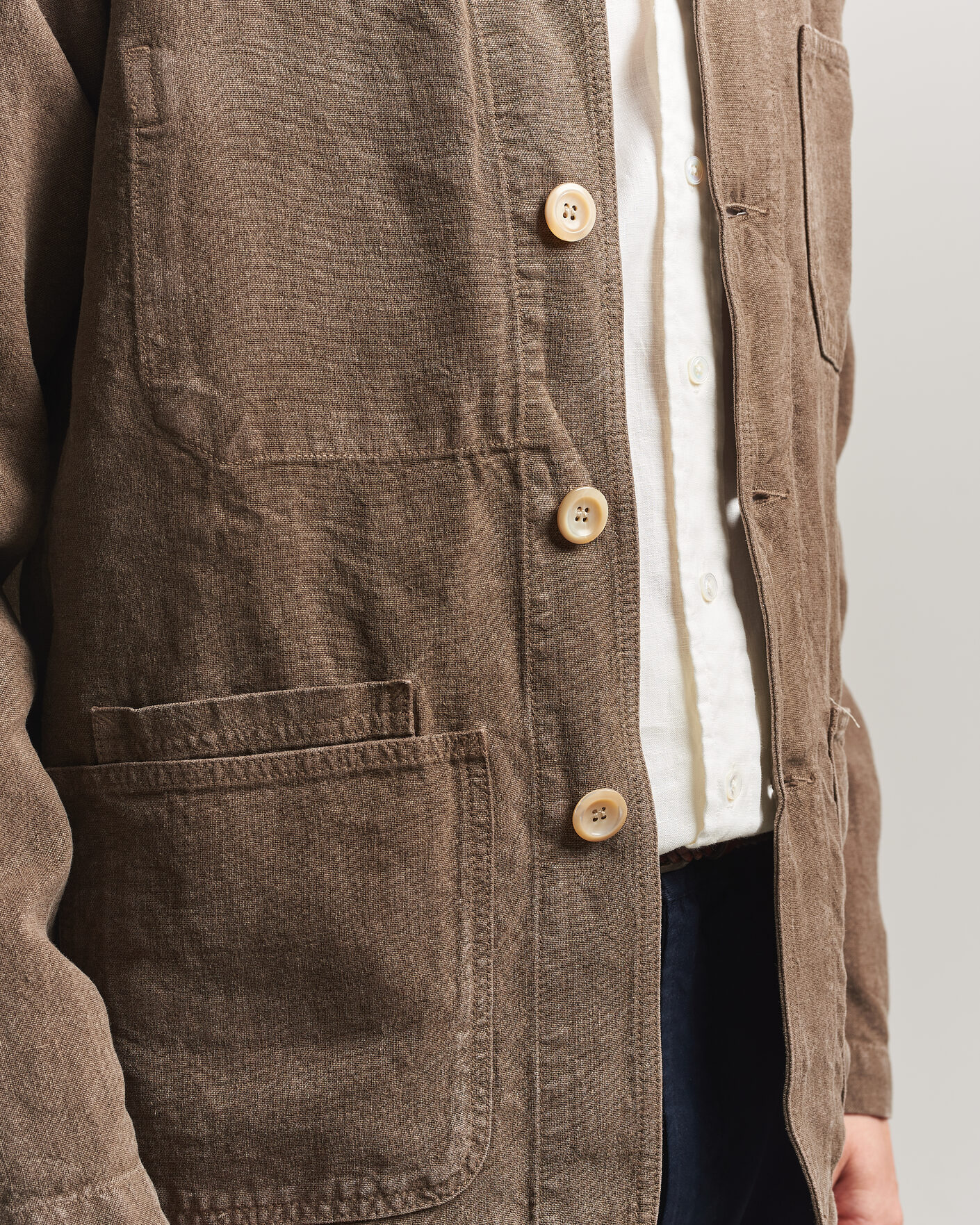 Herre | Jakker | Drake's | Heavy Linen Chore Jacket Brown