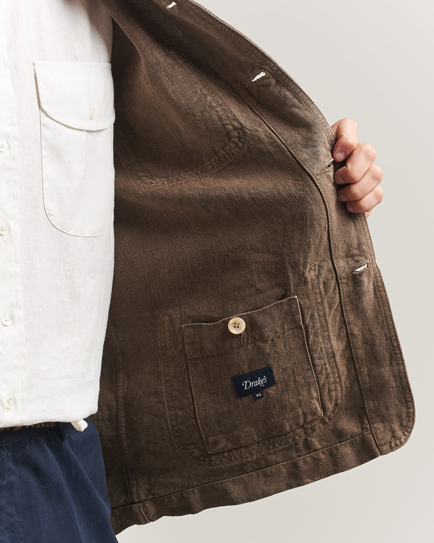 Herre | Jakker | Drake's | Heavy Linen Chore Jacket Brown