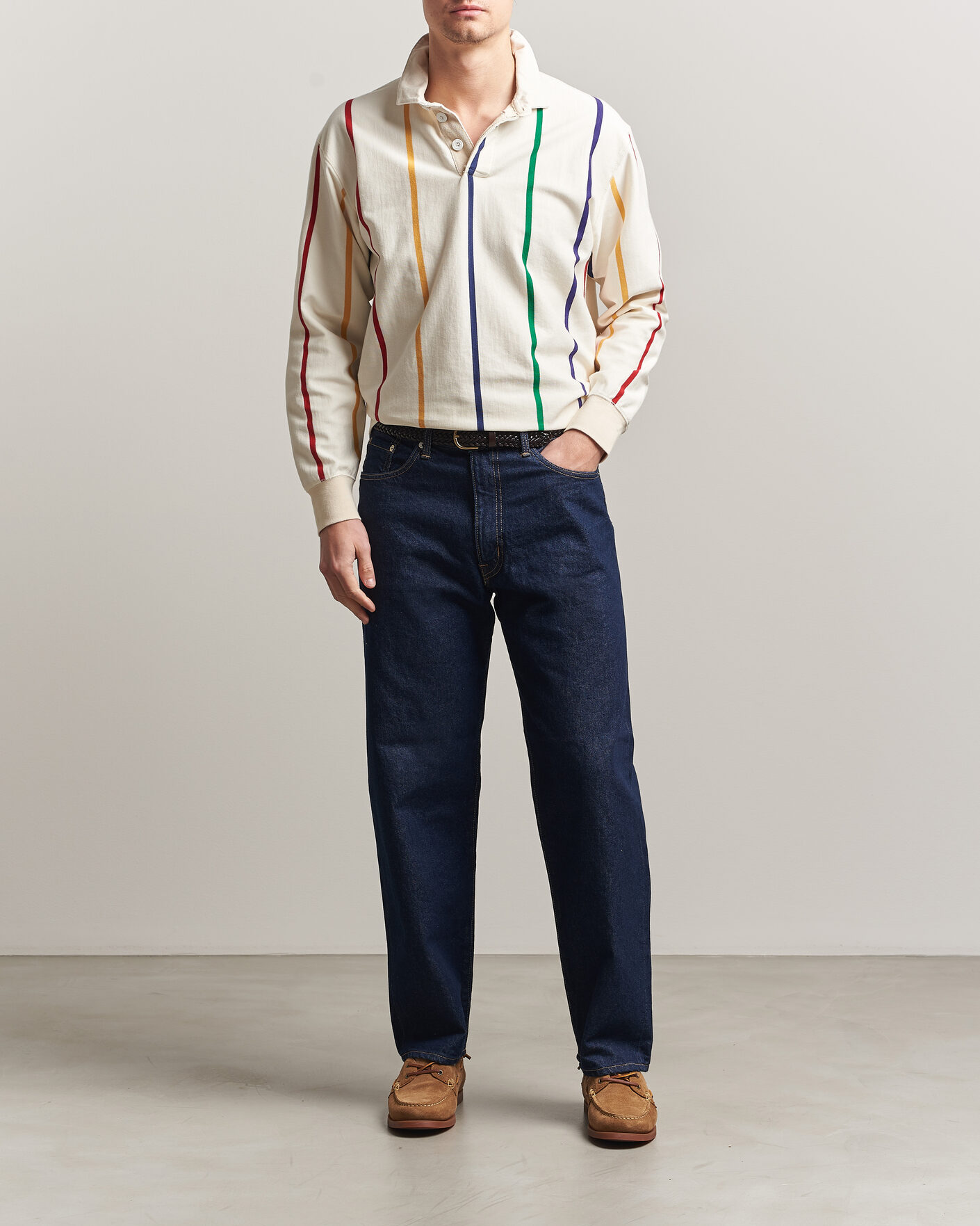 Herre | Trøjer | Drake's | Colourful Vertical Stripe Rugby White