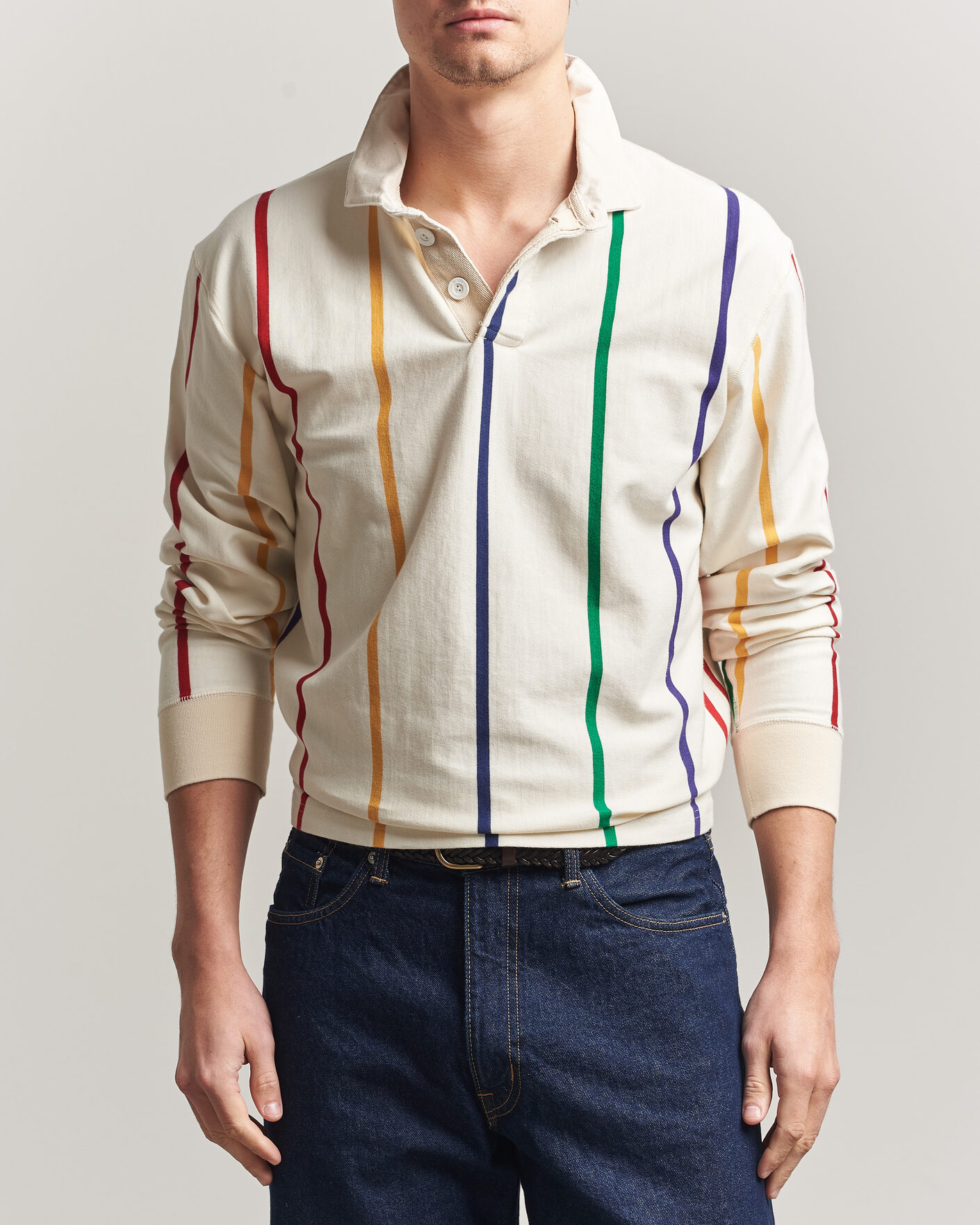 Herre | Trøjer | Drake's | Colourful Vertical Stripe Rugby White