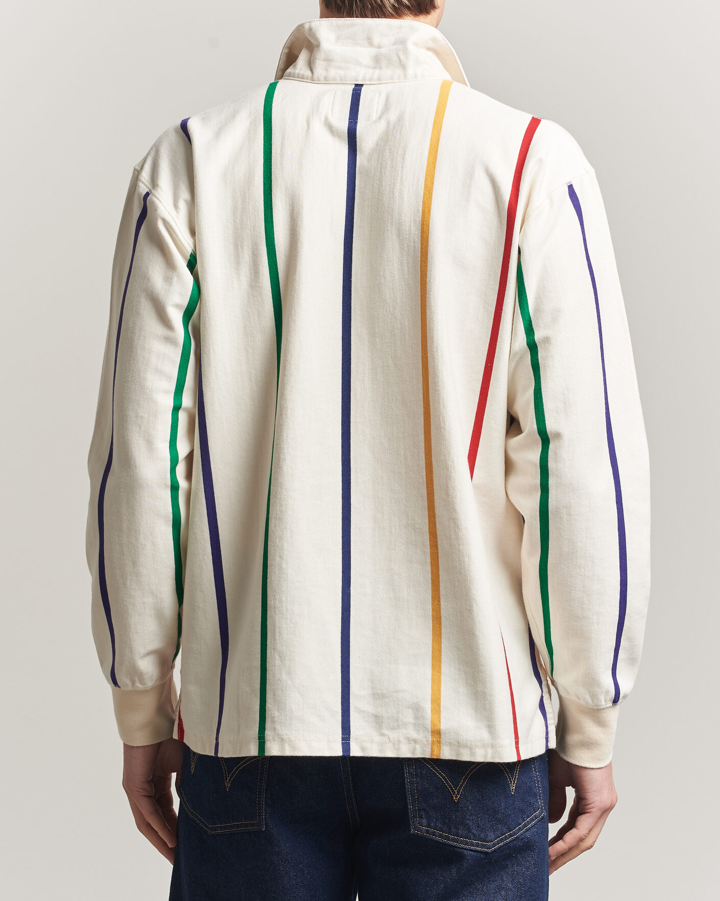 Herre | Trøjer | Drake's | Colourful Vertical Stripe Rugby White