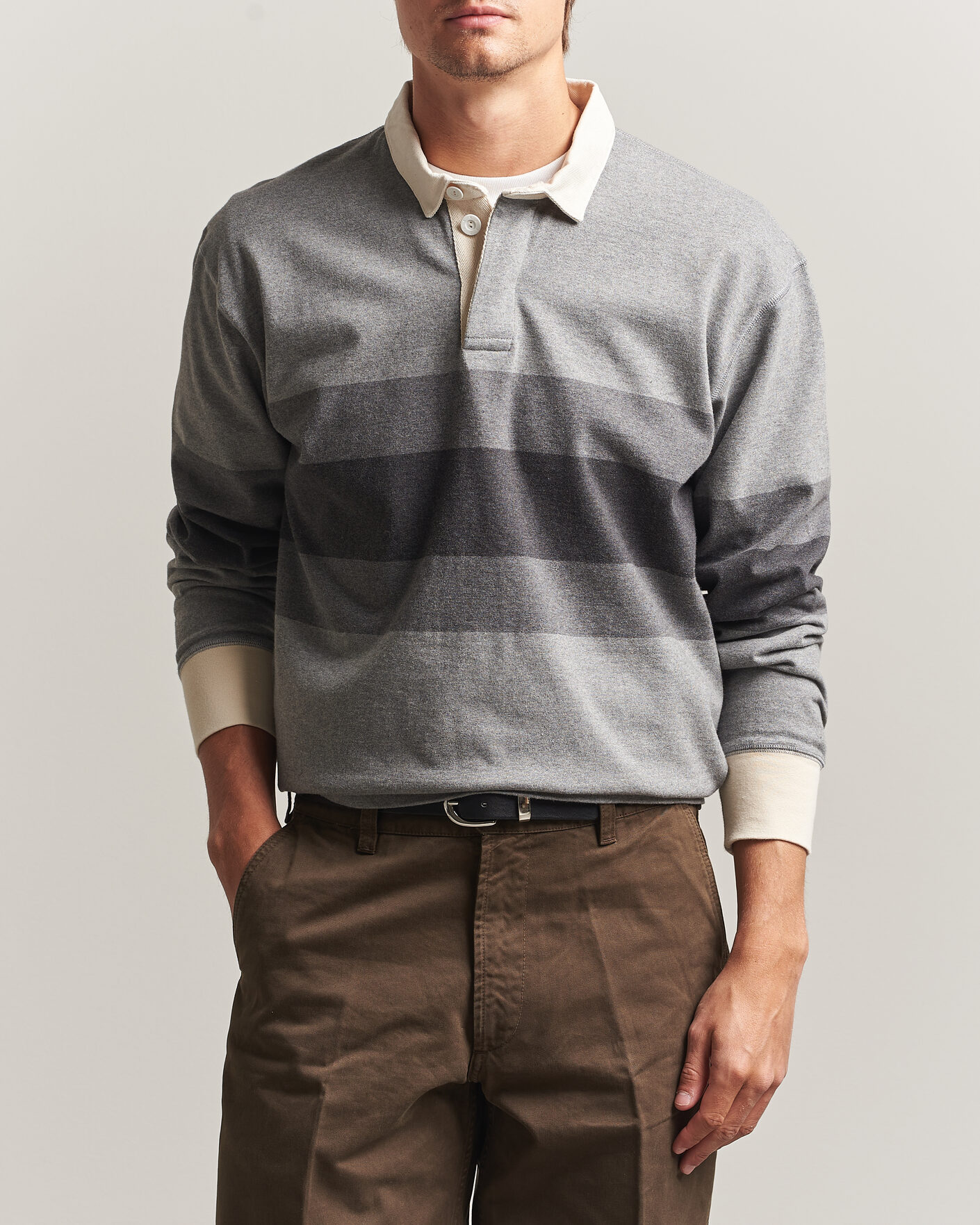 Herre | Trøjer | Drake's | Melange Stripe Rugby Grey