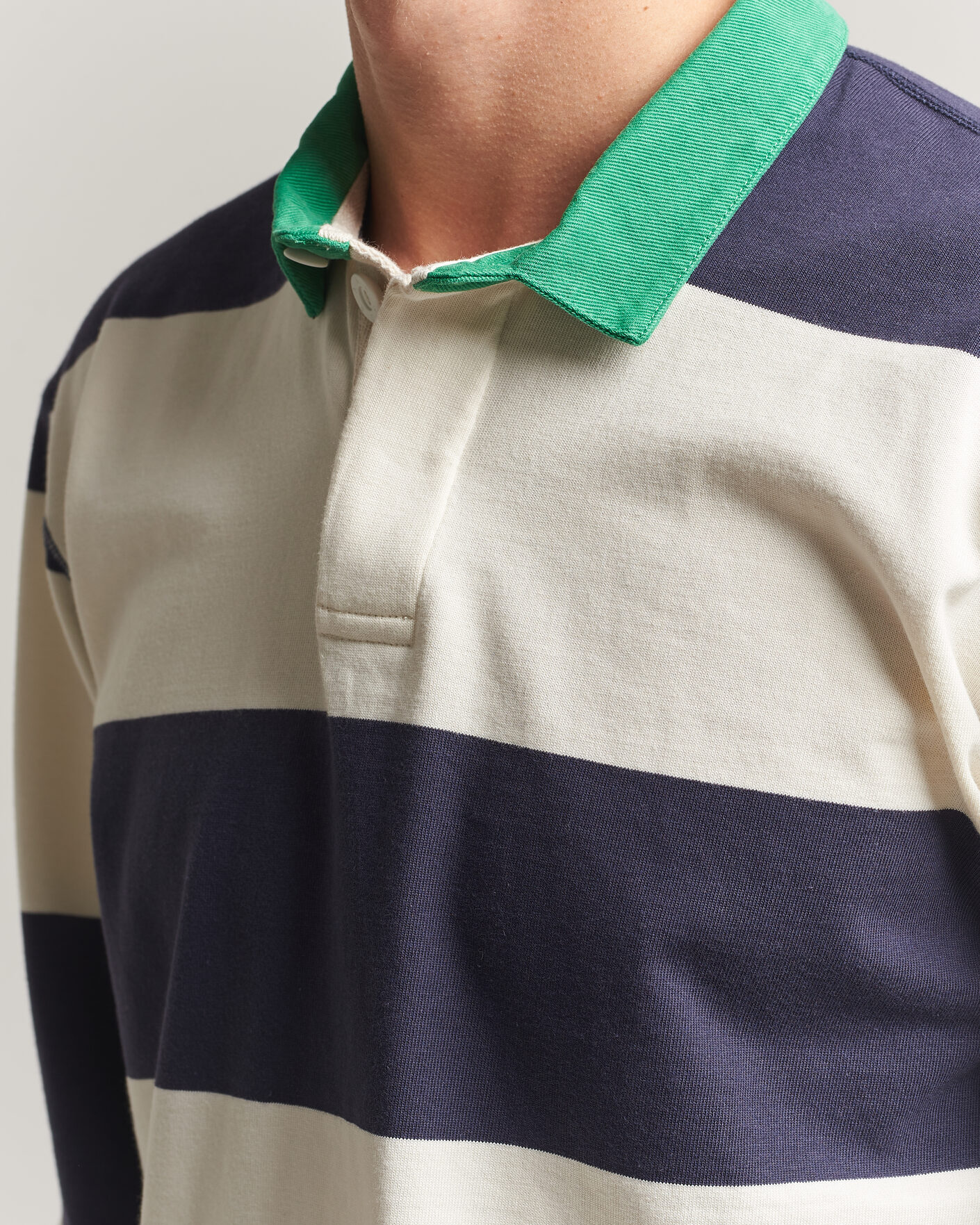 Herre | Trøjer | Drake's | Dual Block Stripe Rugby Whie/Navy