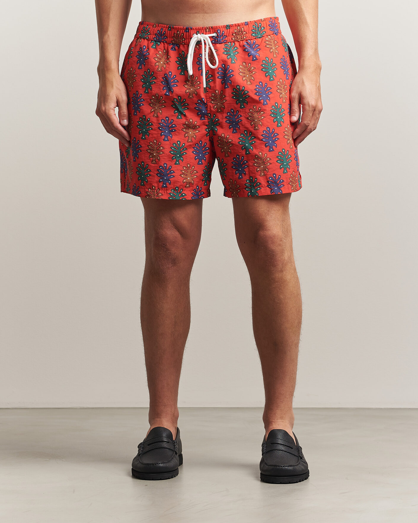 Herre | Badebukser | Drake's | Trees Drawstring Swimshorts Tomato