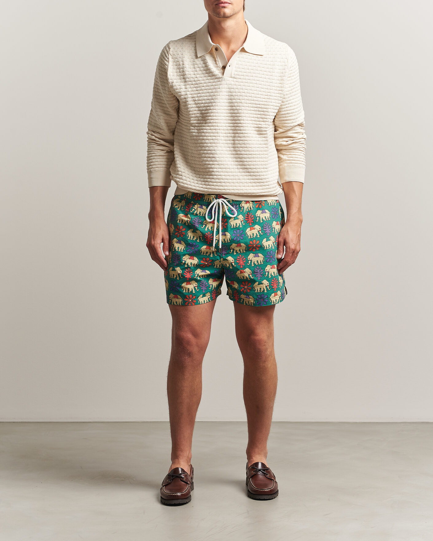 Herre | Badebukser | Drake's | Elephants Drawstring Swimshorts Green
