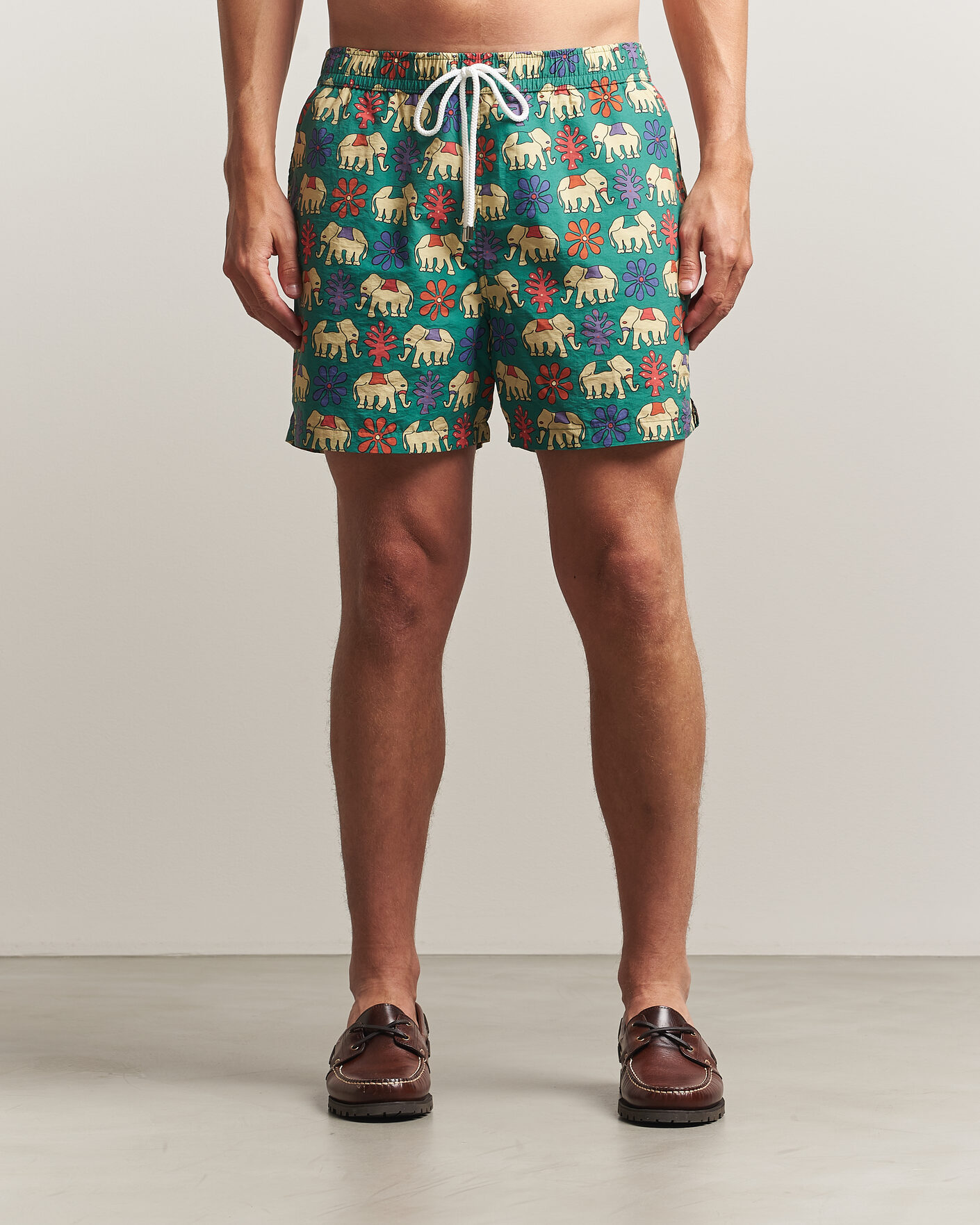 Herre | Badebukser | Drake's | Elephants Drawstring Swimshorts Green