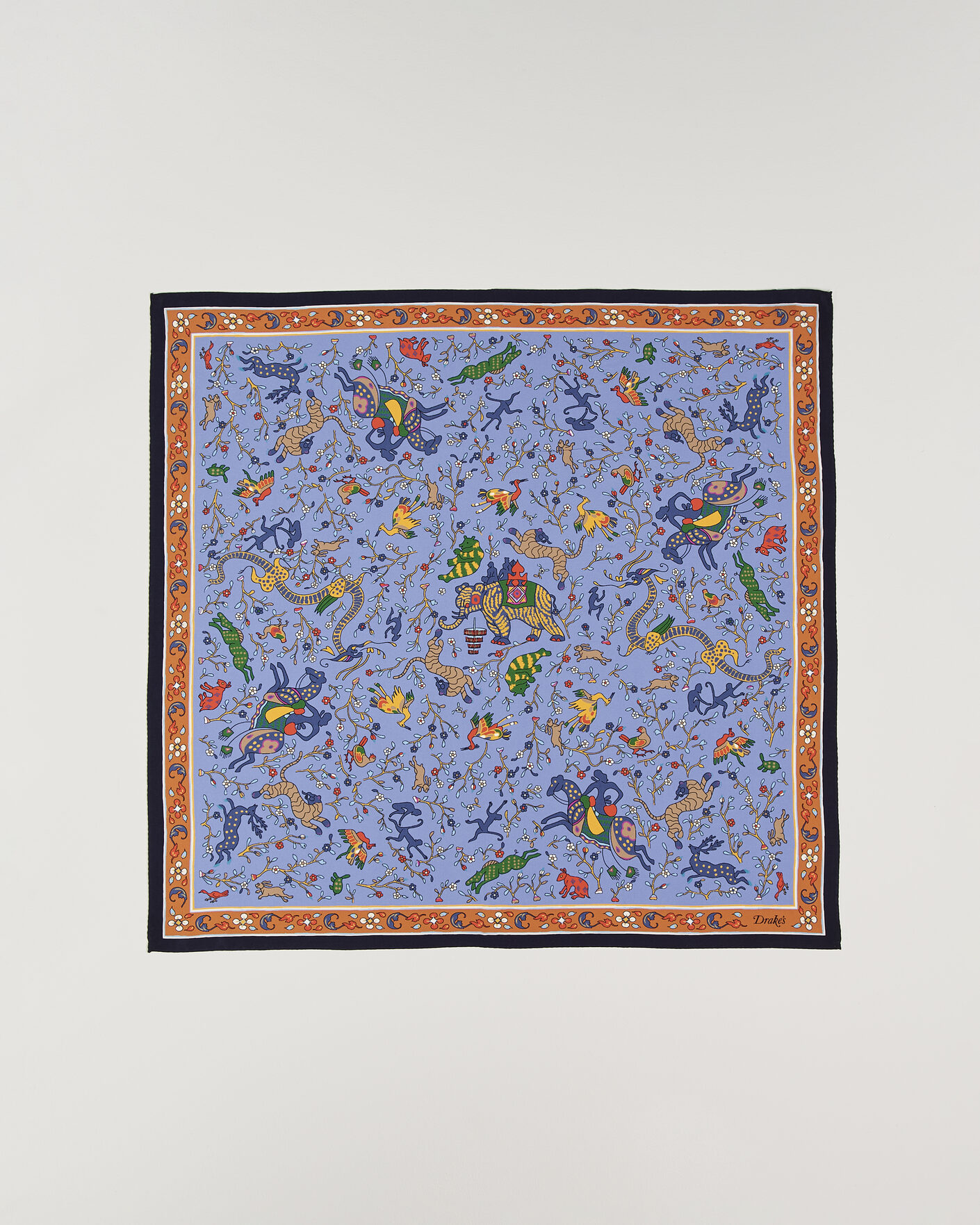 Herre | Tørklæde | Drake's | Animals And Flowers Print Crepe Silk Bandana Navy
