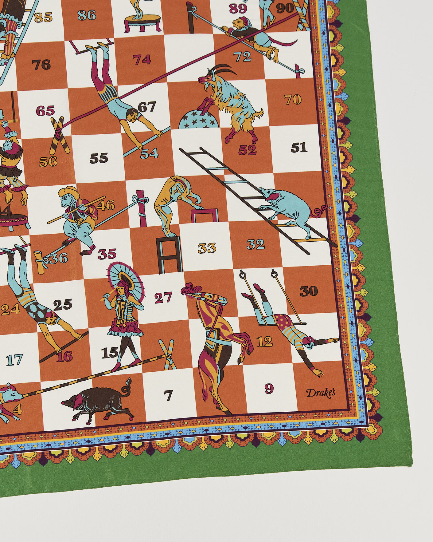 Herre | Tørklæde | Drake's | Snakes & Ladders Print Crepe Silk Bandana Green