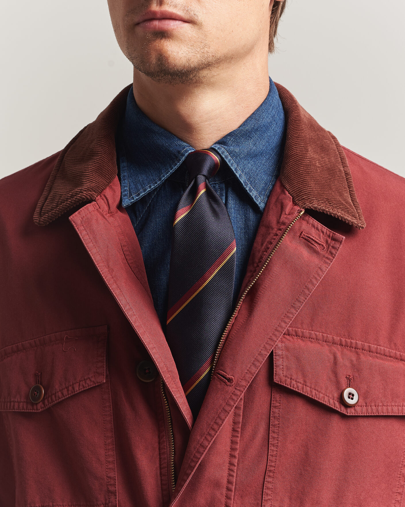 Herre | Slips | Drake's | Regimental Stripe Reppe Tie Navy