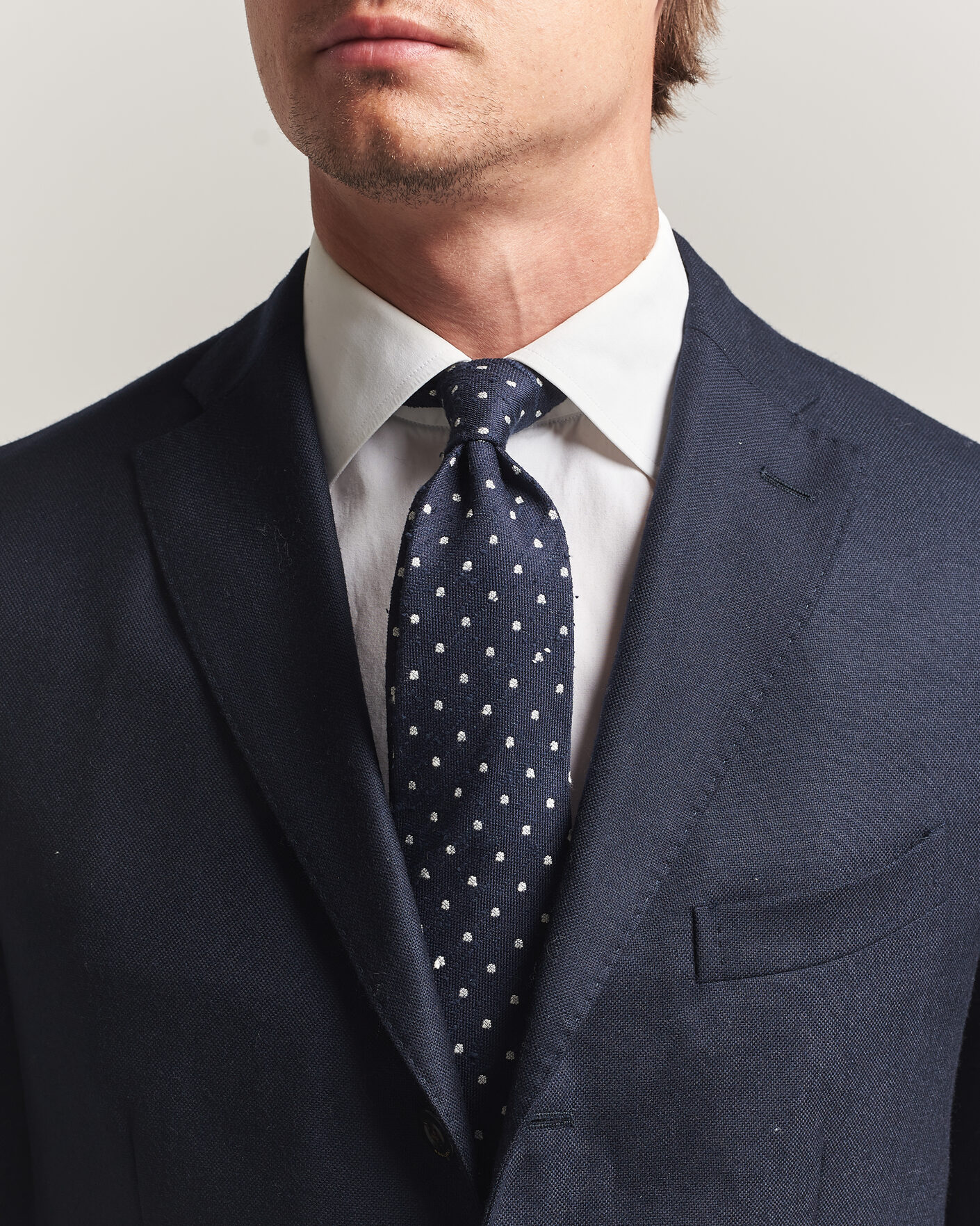 Herre | Slips | Drake's | Smal Spot Pattern Shantung Silk Tie Navy
