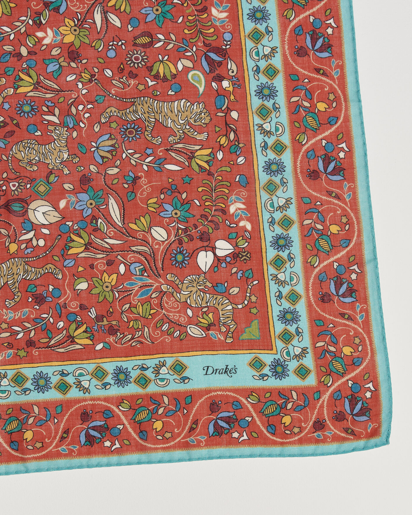 Herre | Tørklæde | Drake's | Tiger Garden Wool/Silk Bandana Red