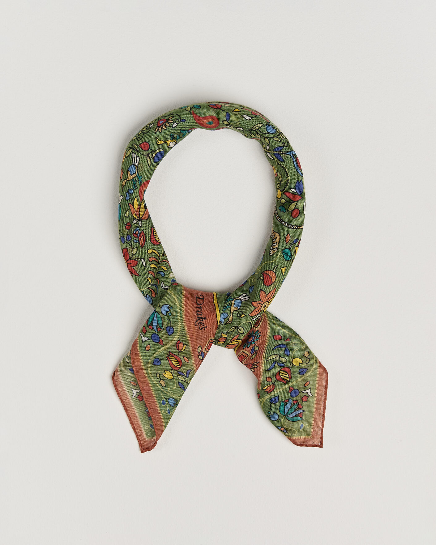 Herre | Tørklæde | Drake's | Tiger Garden Wool/Silk Bandana Green