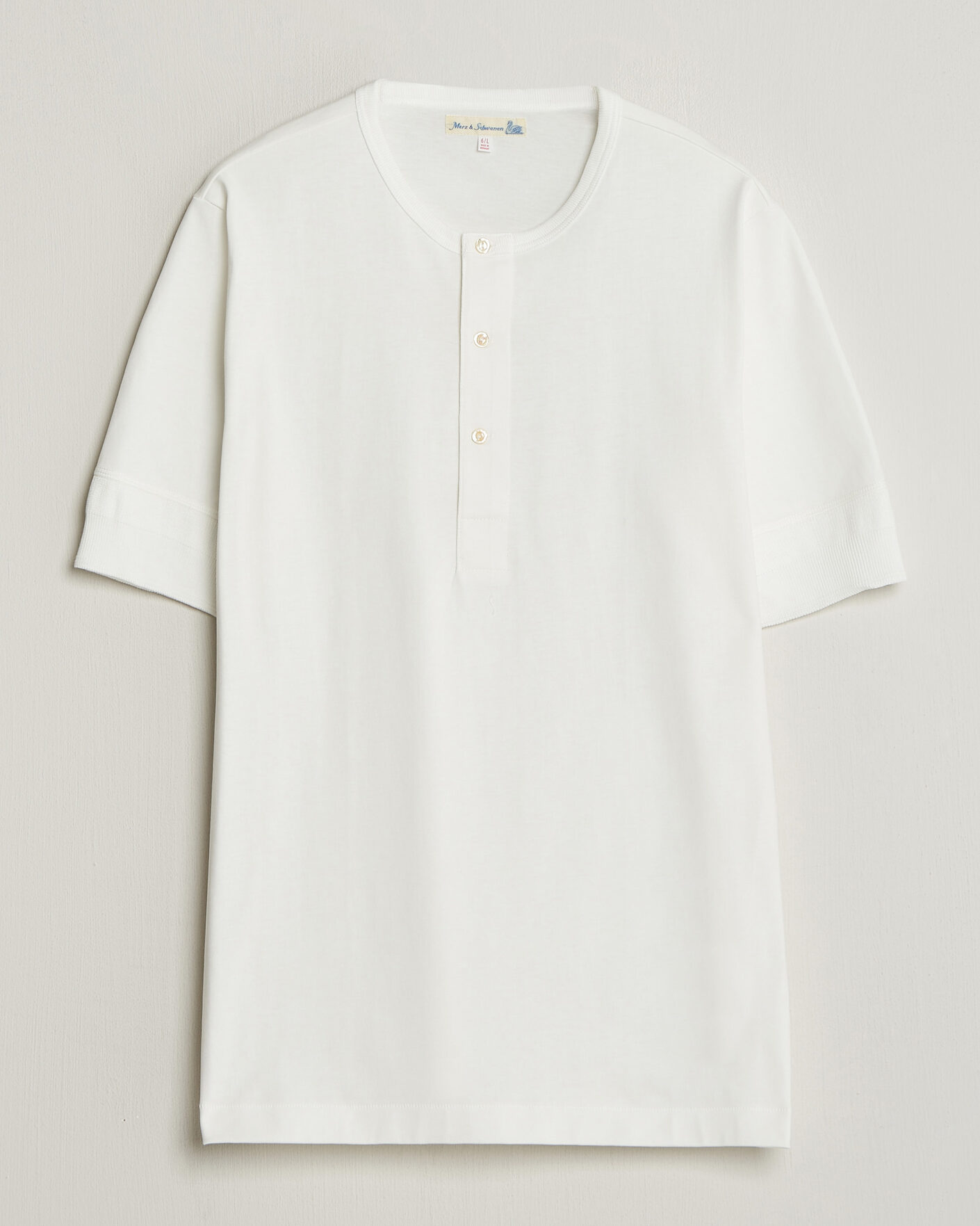 Herre | T-Shirts | Merz b. Schwanen | Classic Organic Cotton Short Sleeve Henley White