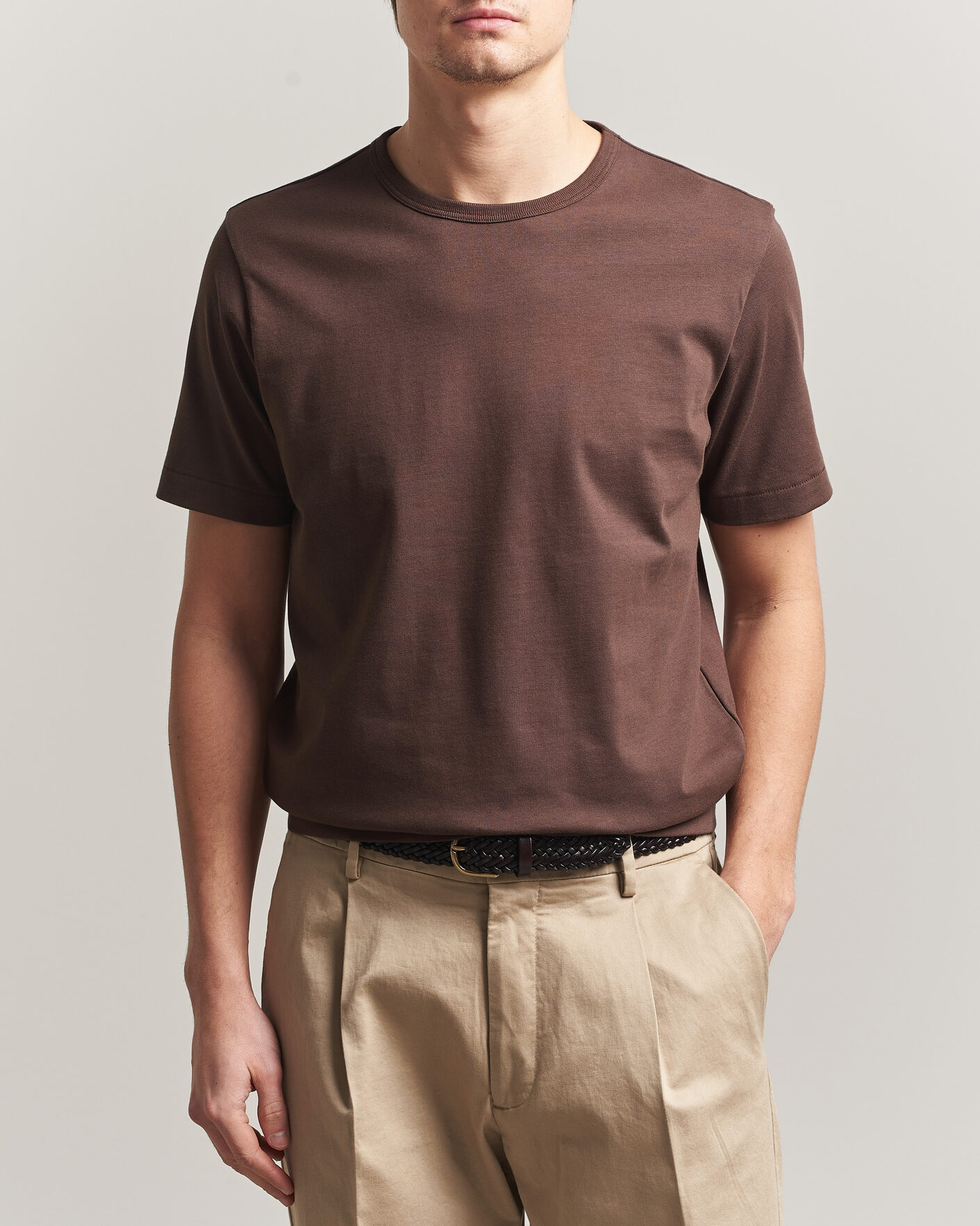 Herre | T-Shirts | Merz b. Schwanen | Classic Fit Sturdy Loopwheeled T-Shirt Chocolate