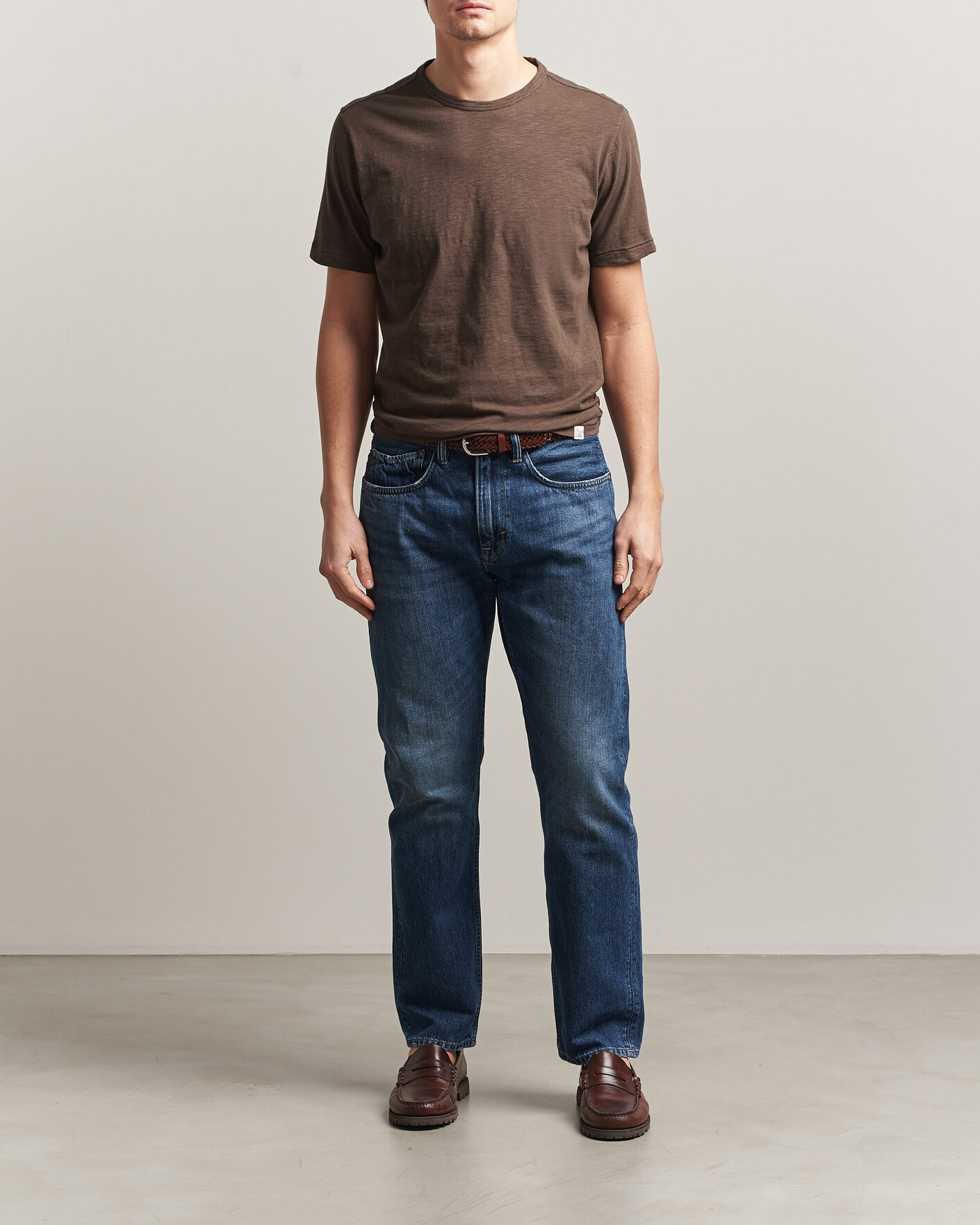 Herre | T-Shirts | Merz b. Schwanen | Organic Pima Cotton Slub Crew Neck T-Shirt Chocolate