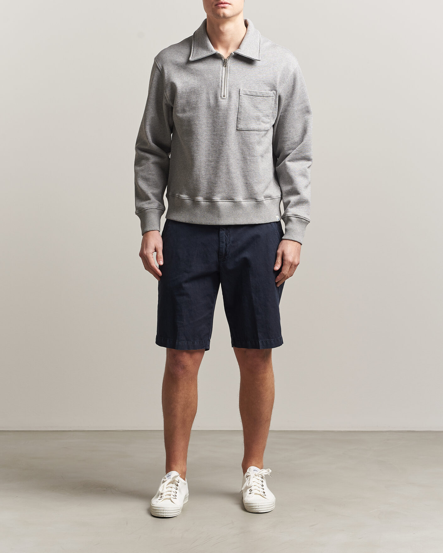 Herre | Trøjer | Merz b. Schwanen | Classic Fit Authentic Fleece Half Zip Grey Melange