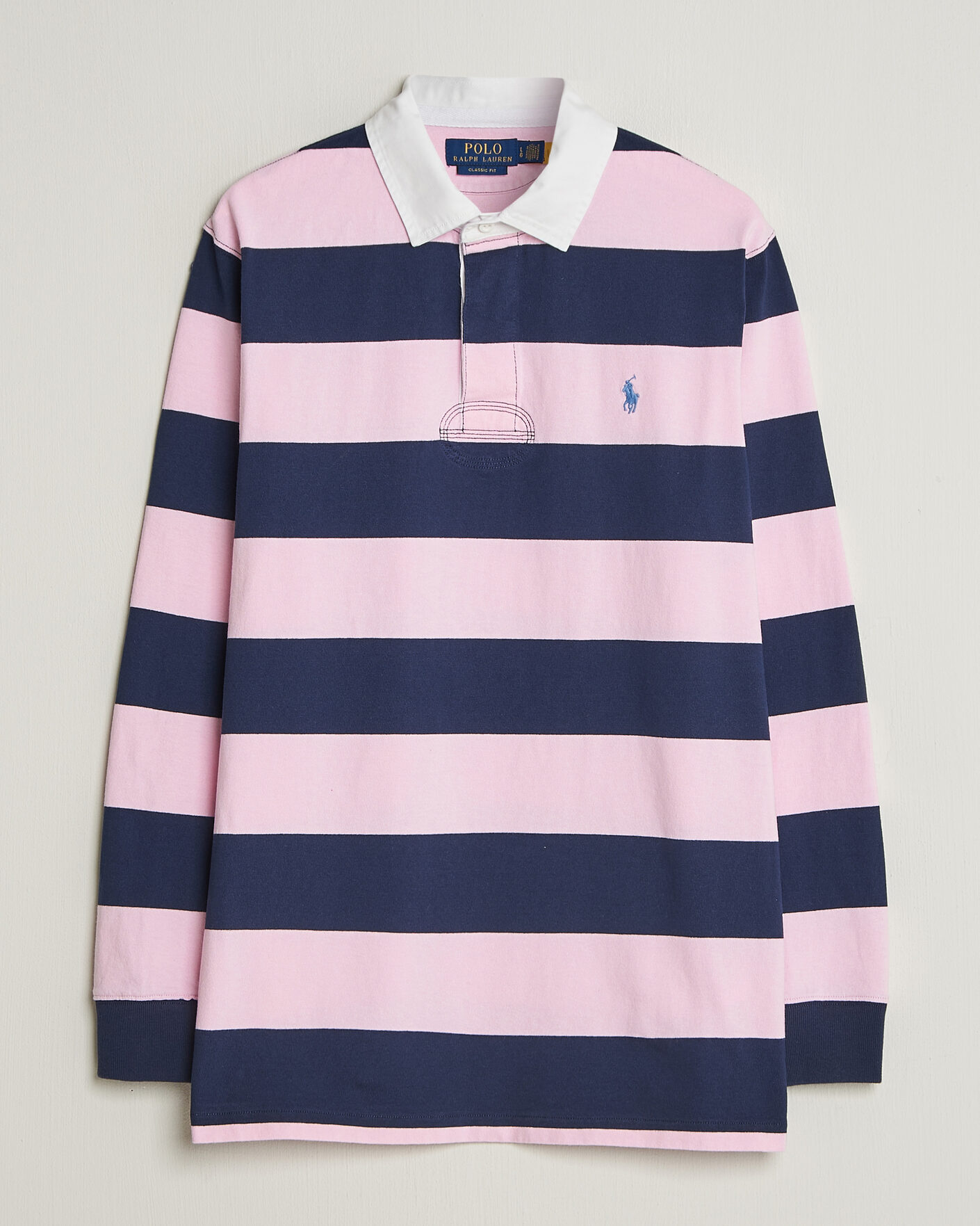 Herre | Trøjer | Polo Ralph Lauren | Jersey Striped Rugger Carmel Pink/Newport Navy