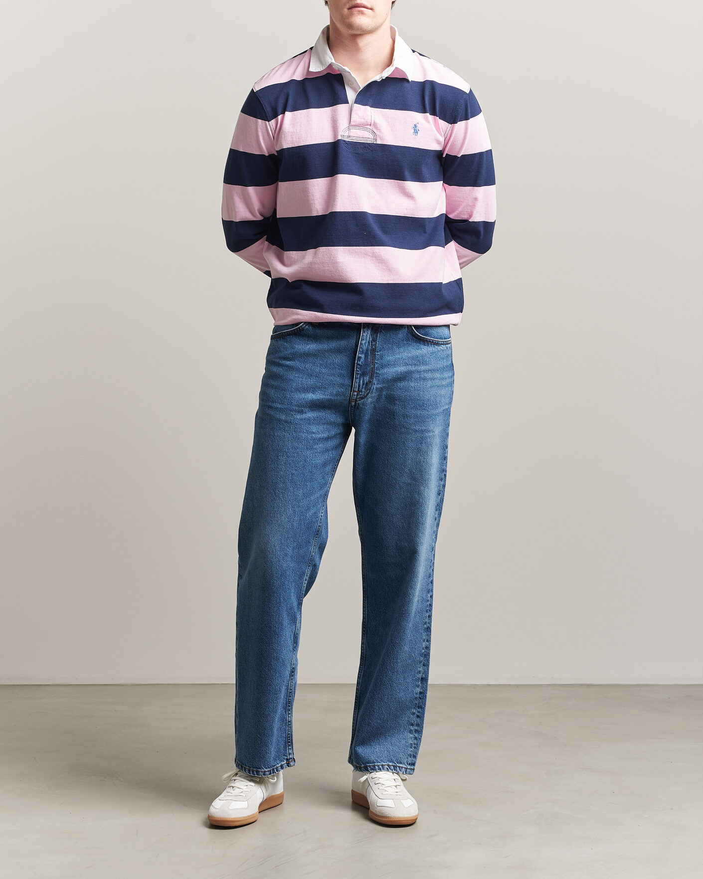 Herre | Trøjer | Polo Ralph Lauren | Jersey Striped Rugger Carmel Pink/Newport Navy