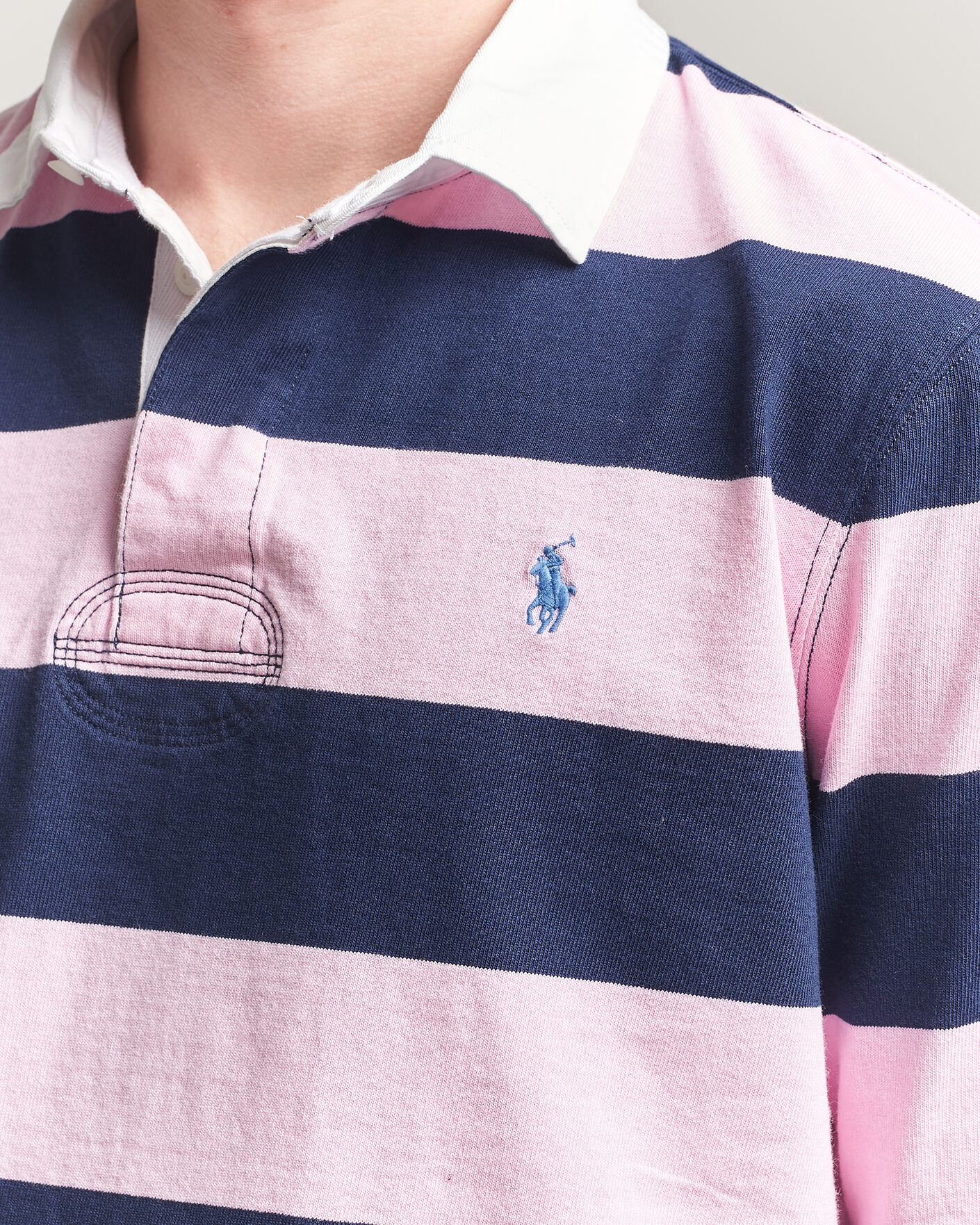 Herre | Trøjer | Polo Ralph Lauren | Jersey Striped Rugger Carmel Pink/Newport Navy
