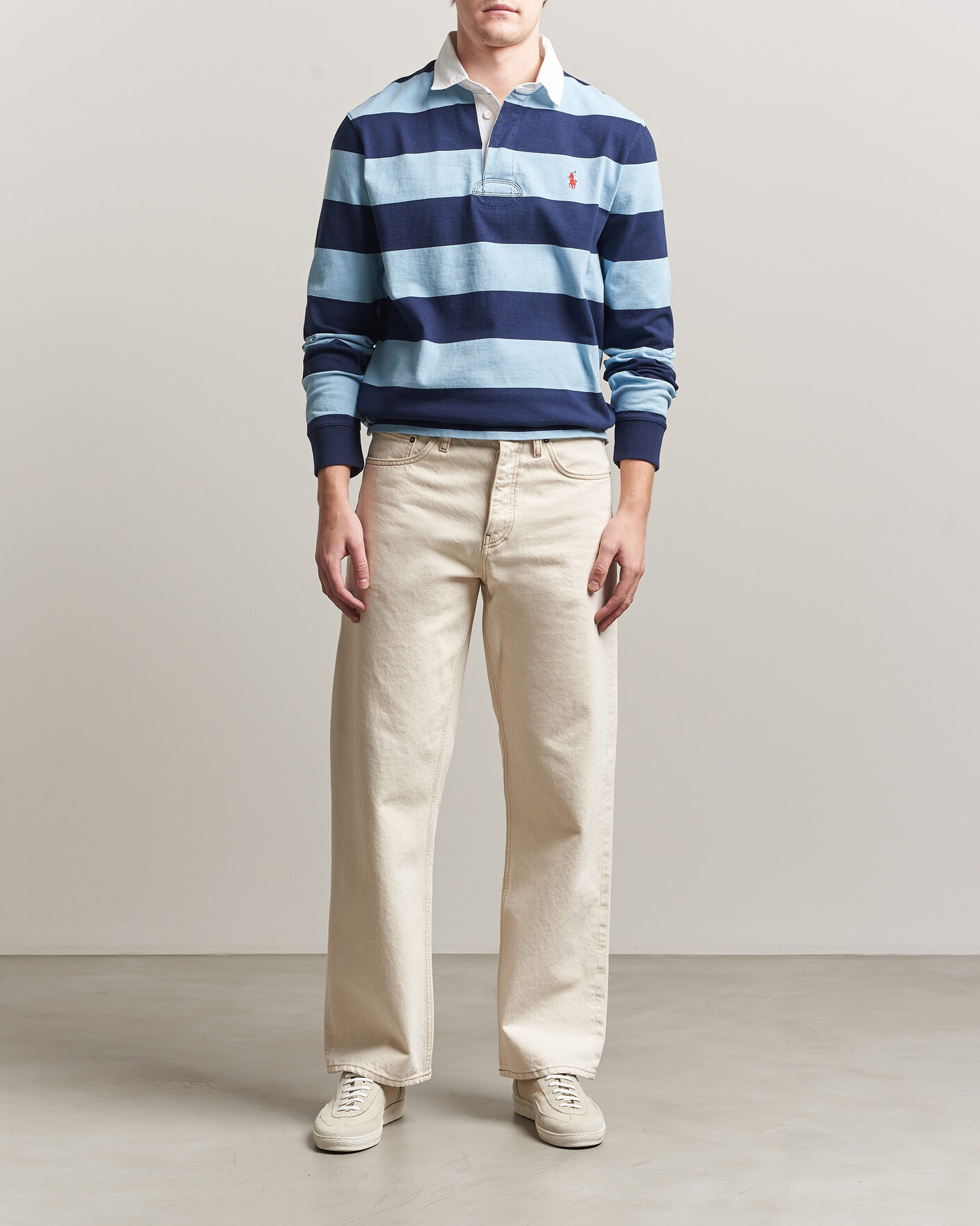 Herre | Trøjer | Polo Ralph Lauren | Jersey Striped Rugger Powder Blue/Newport Navy