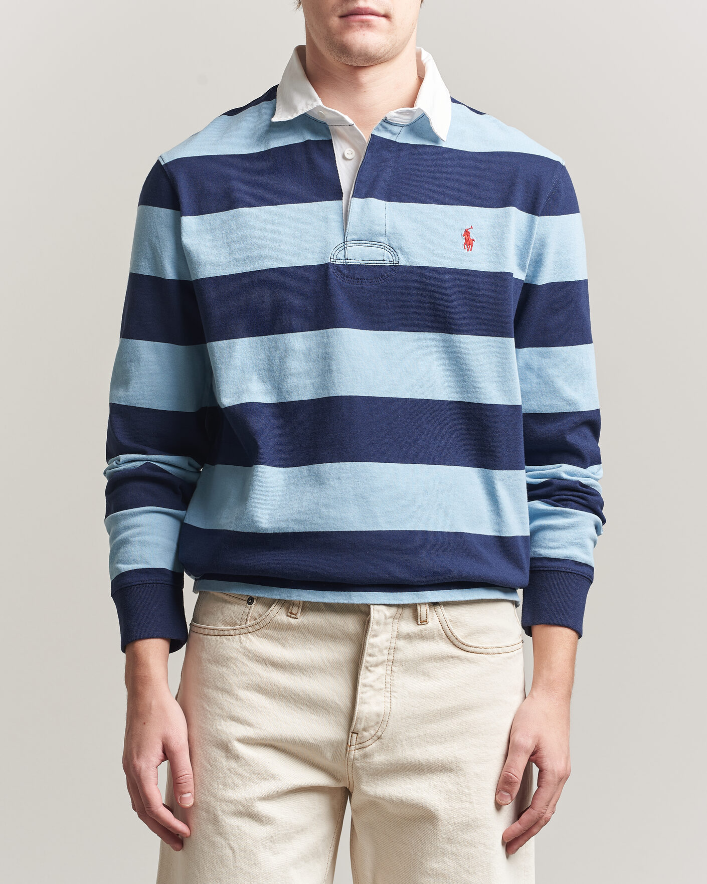 Herre | Trøjer | Polo Ralph Lauren | Jersey Striped Rugger Powder Blue/Newport Navy
