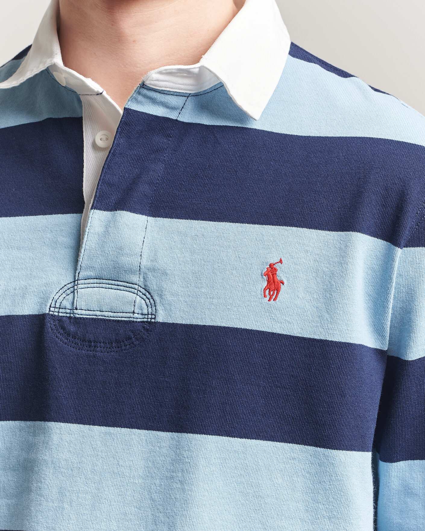 Herre | Trøjer | Polo Ralph Lauren | Jersey Striped Rugger Powder Blue/Newport Navy