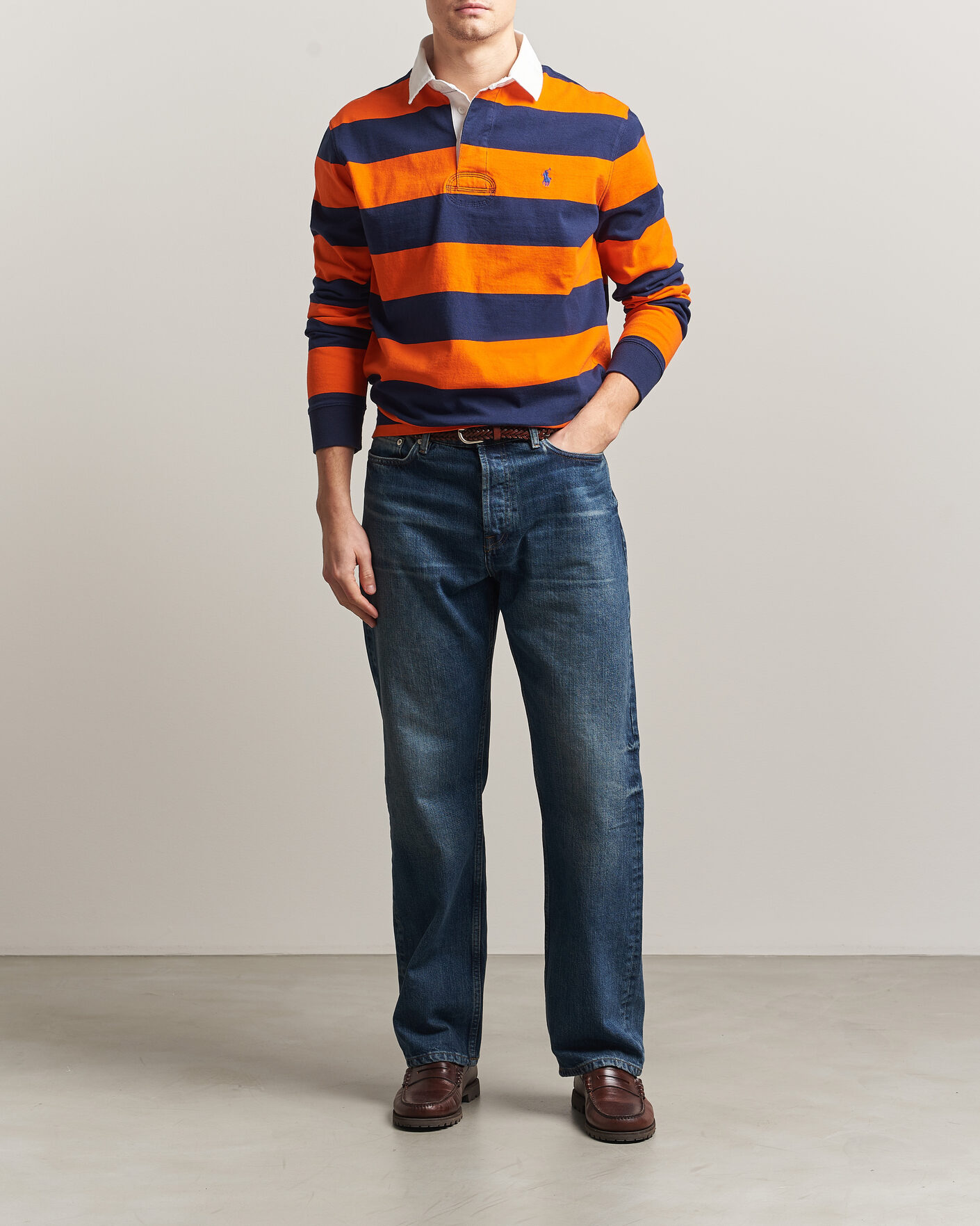 Herre | Trøjer | Polo Ralph Lauren | Jersey Striped Rugger Sailing Orange/Newport Navy
