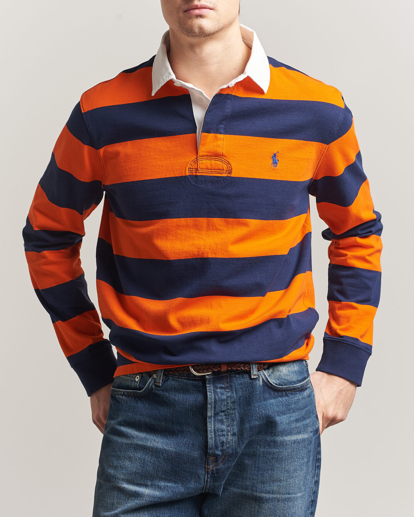 Herre | Trøjer | Polo Ralph Lauren | Jersey Striped Rugger Sailing Orange/Newport Navy