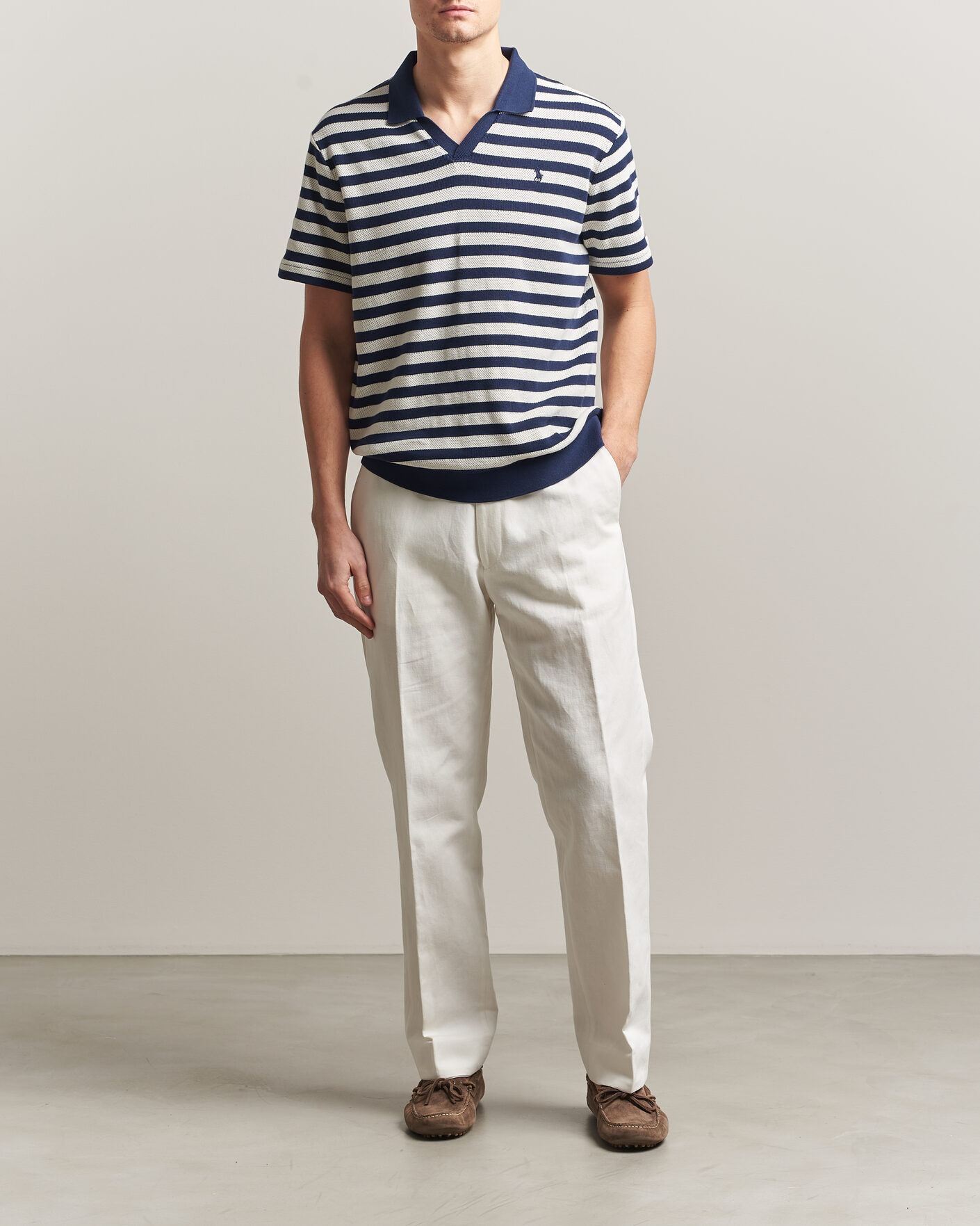 Herre | Polotrøjer | Polo Ralph Lauren | Cotton Texture Striped Polo Newport Navy/Cream