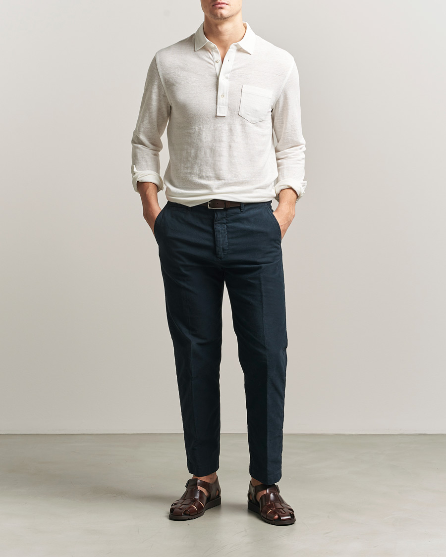 Herre | Polotrøjer | Polo Ralph Lauren | Long Sleeve Linen Polo Deckwash White