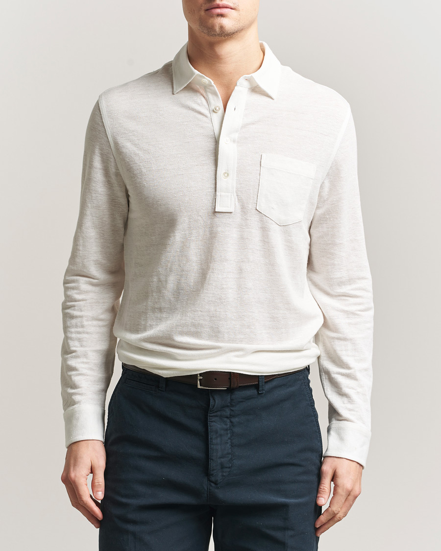 Herre | Polotrøjer | Polo Ralph Lauren | Long Sleeve Linen Polo Deckwash White