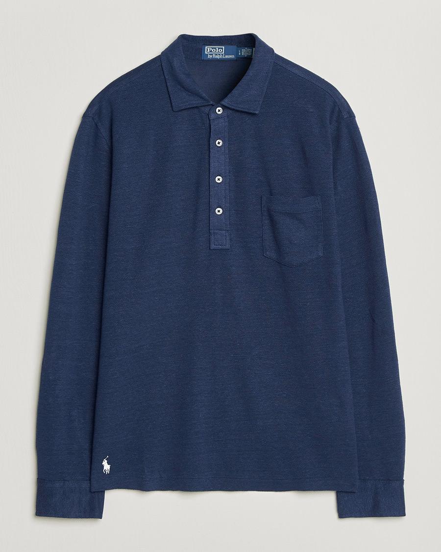 Herre | Polotrøjer | Polo Ralph Lauren | Long Sleeve Linen Polo Newport Navy
