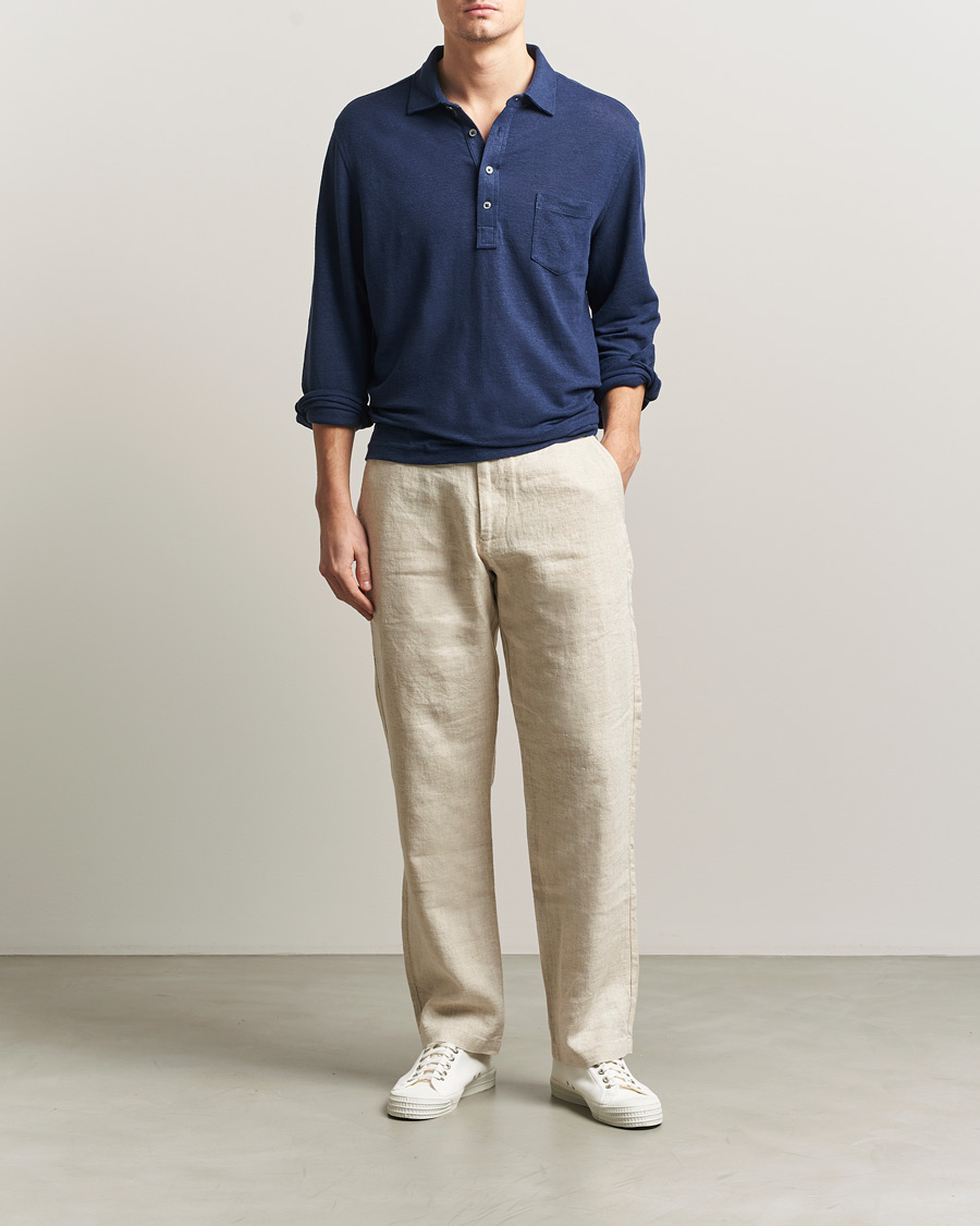 Herre | Polotrøjer | Polo Ralph Lauren | Long Sleeve Linen Polo Newport Navy