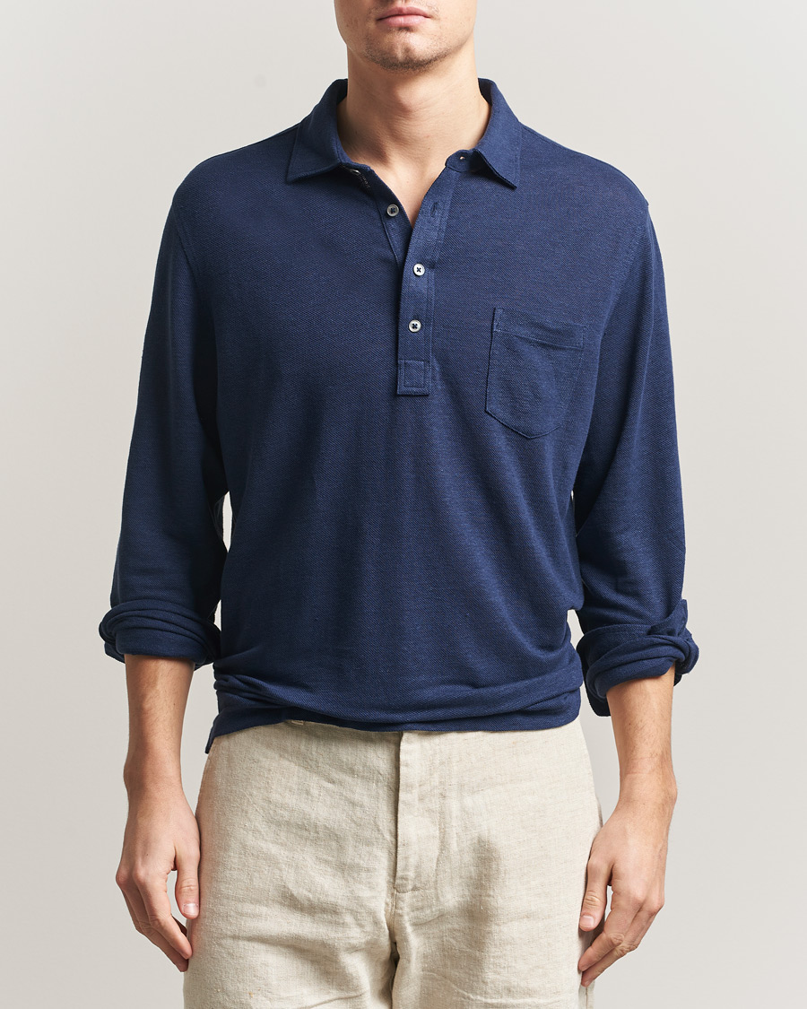 Herre | Polotrøjer | Polo Ralph Lauren | Long Sleeve Linen Polo Newport Navy