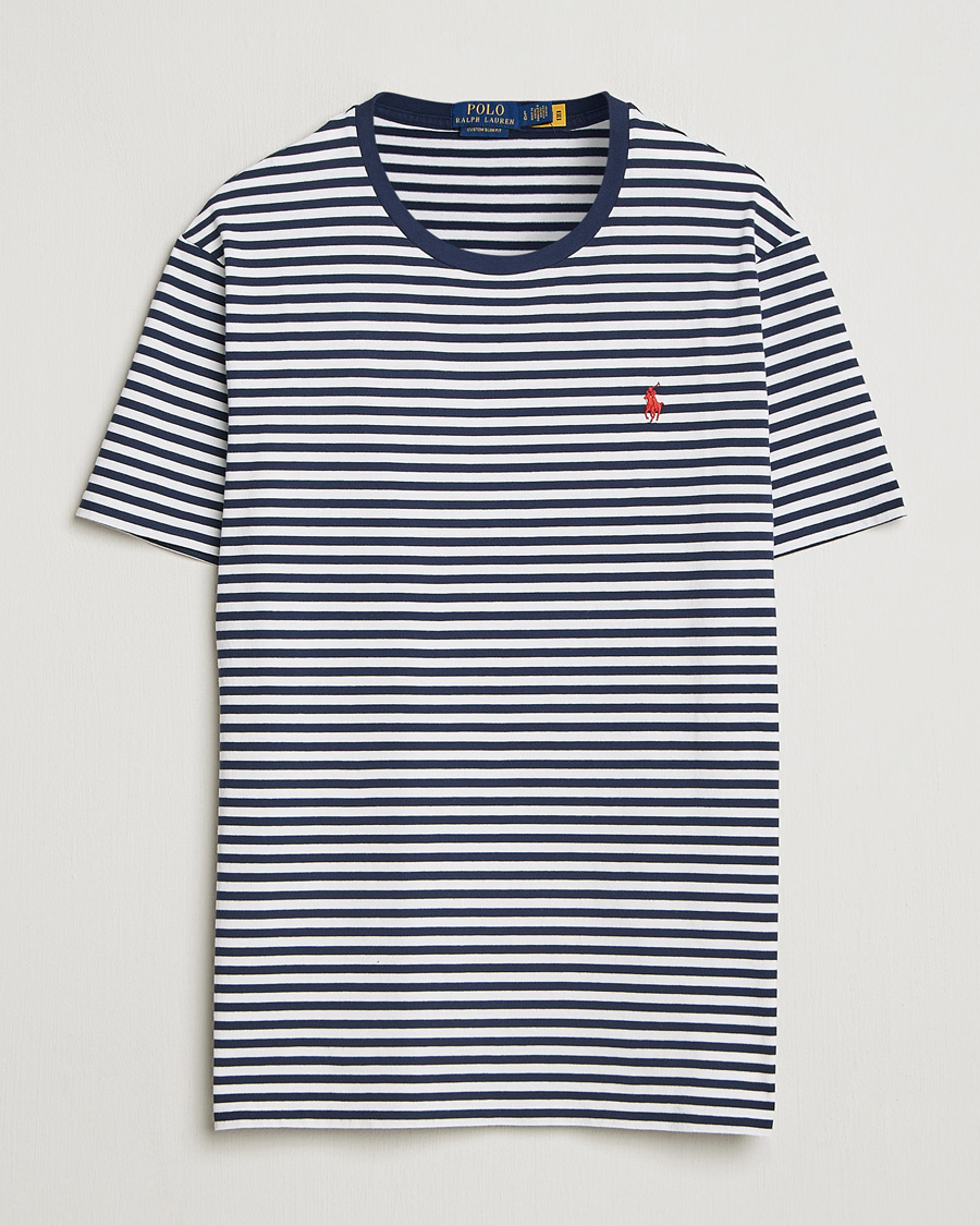 Herre | T-Shirts | Polo Ralph Lauren | Crew Neck Striped T-Shirt Newport Navy/White