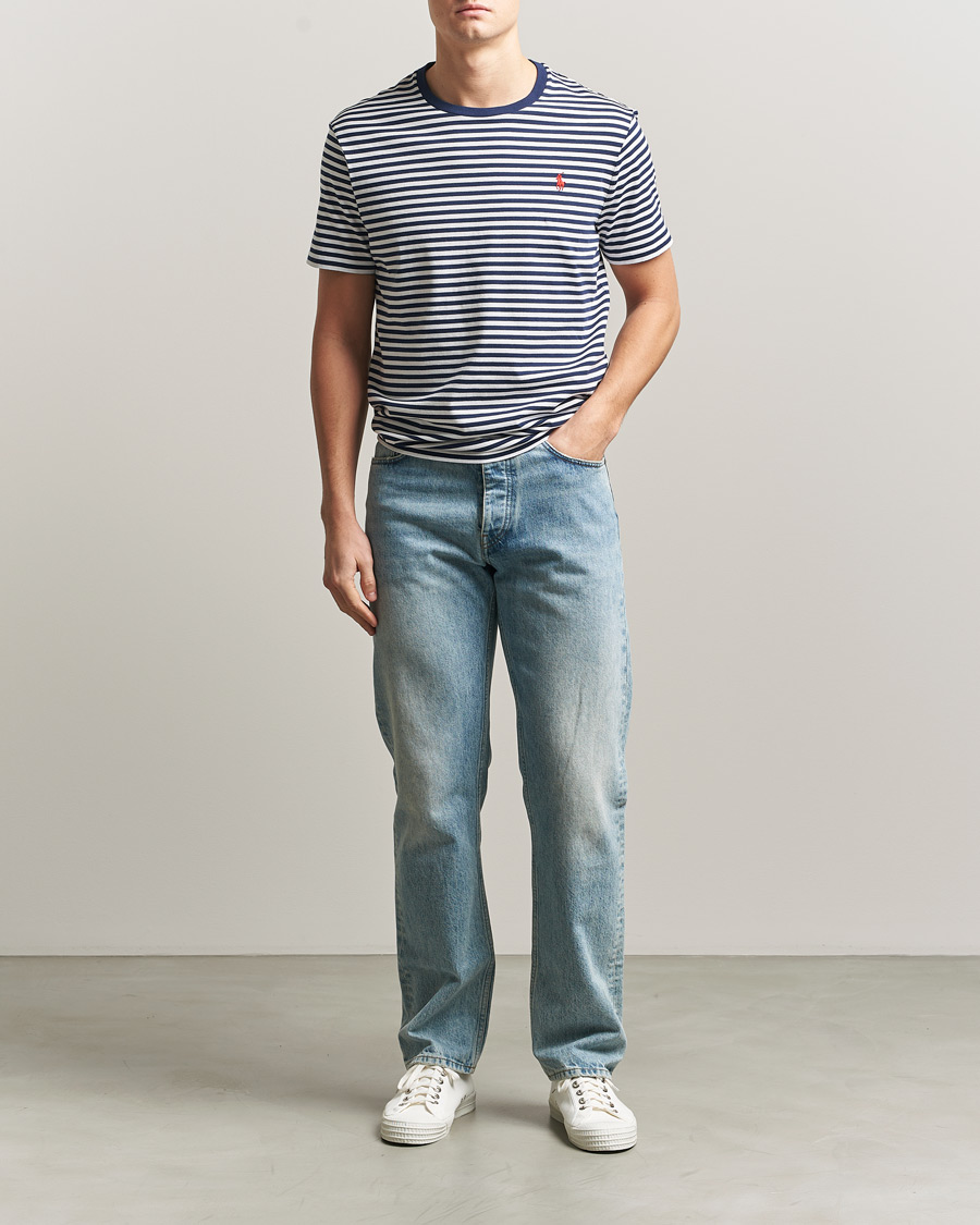 Herre | T-Shirts | Polo Ralph Lauren | Crew Neck Striped T-Shirt Newport Navy/White