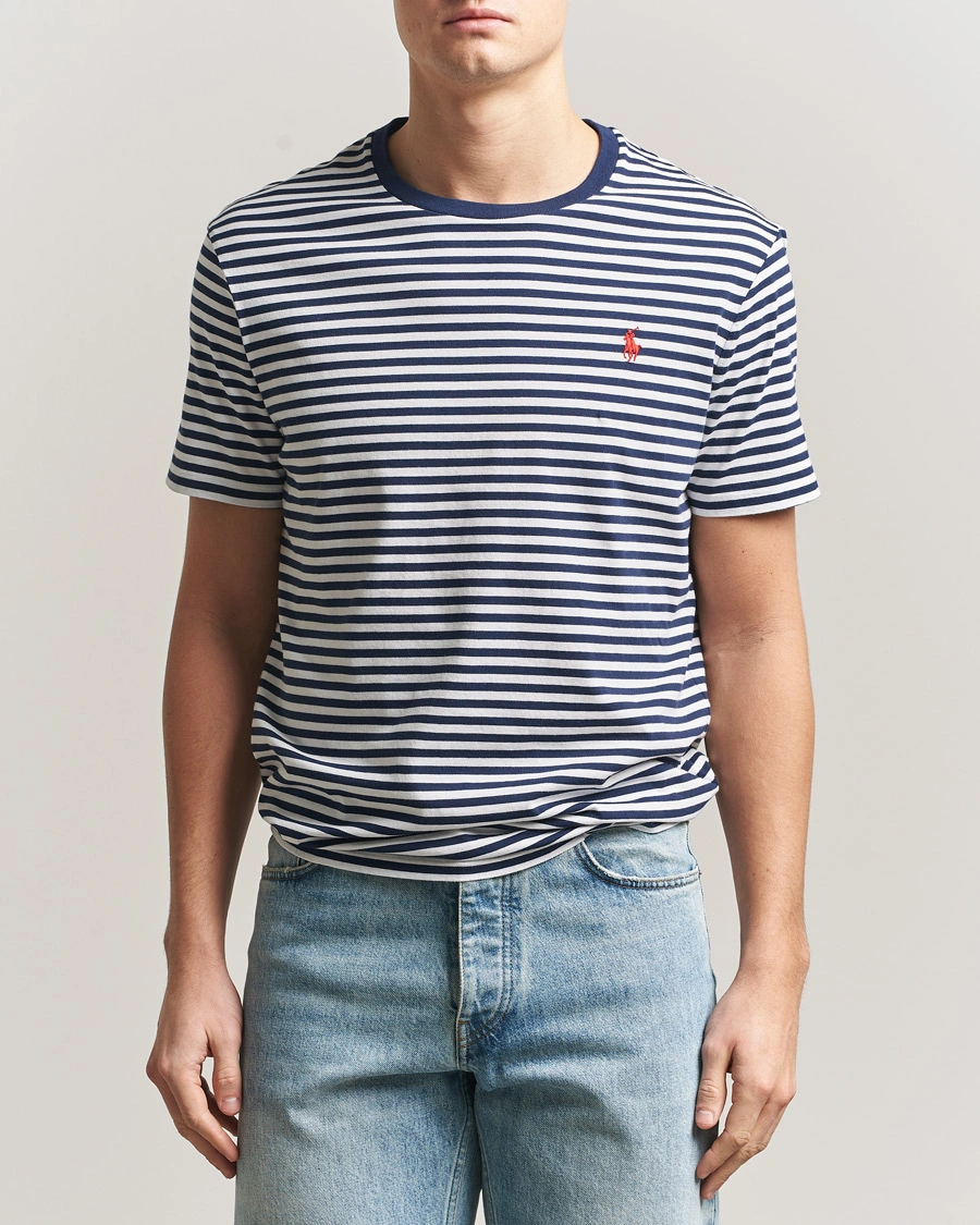 Herre | T-Shirts | Polo Ralph Lauren | Crew Neck Striped T-Shirt Newport Navy/White