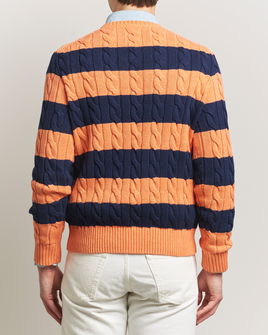 Herre | Trøjer | Polo Ralph Lauren | Striped Cotton Cable Sweater Orange Navy Combo