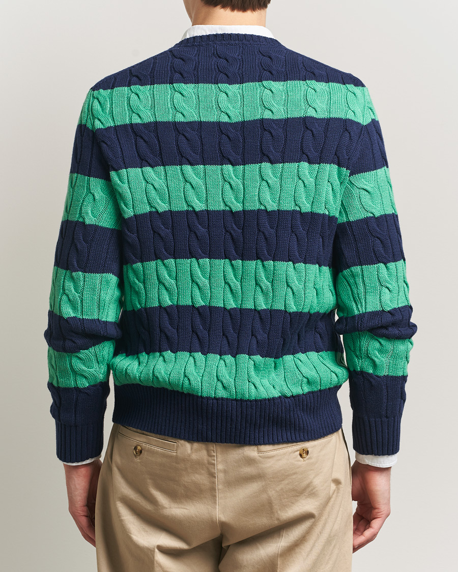 Herre | Trøjer | Polo Ralph Lauren | Striped Cotton Cable Sweater Navy Green Combo