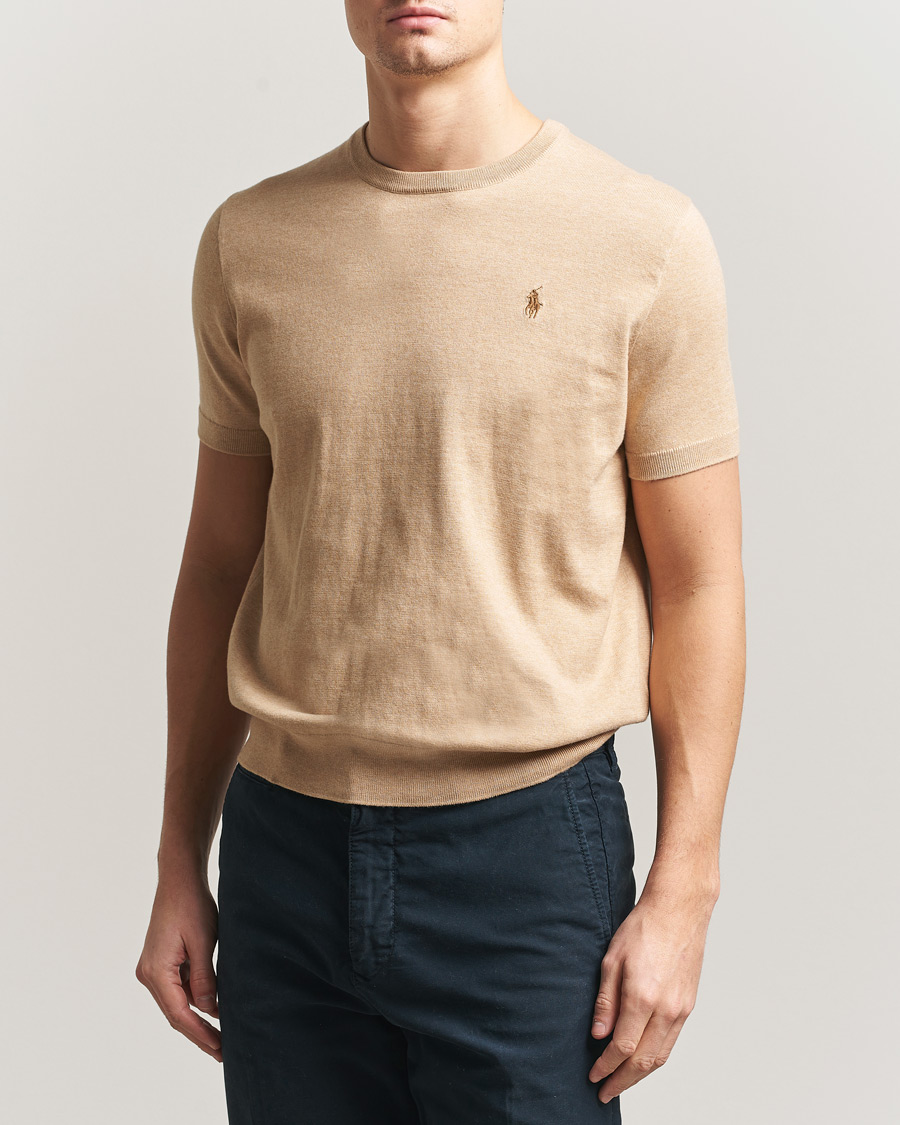 Herre | T-Shirts | Polo Ralph Lauren | Knitted Short Sleeve T-Shirt Camel Melange
