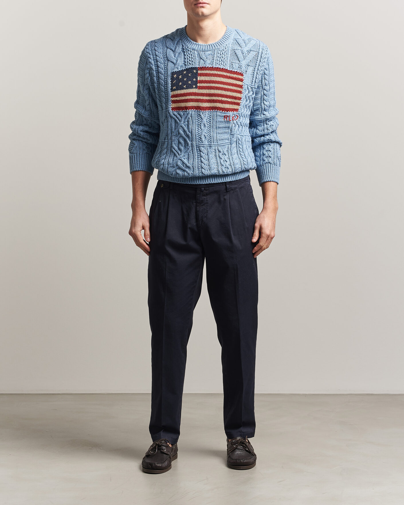 Herre | Trøjer | Polo Ralph Lauren | Cotton Flag Sweater Light Blue Combo