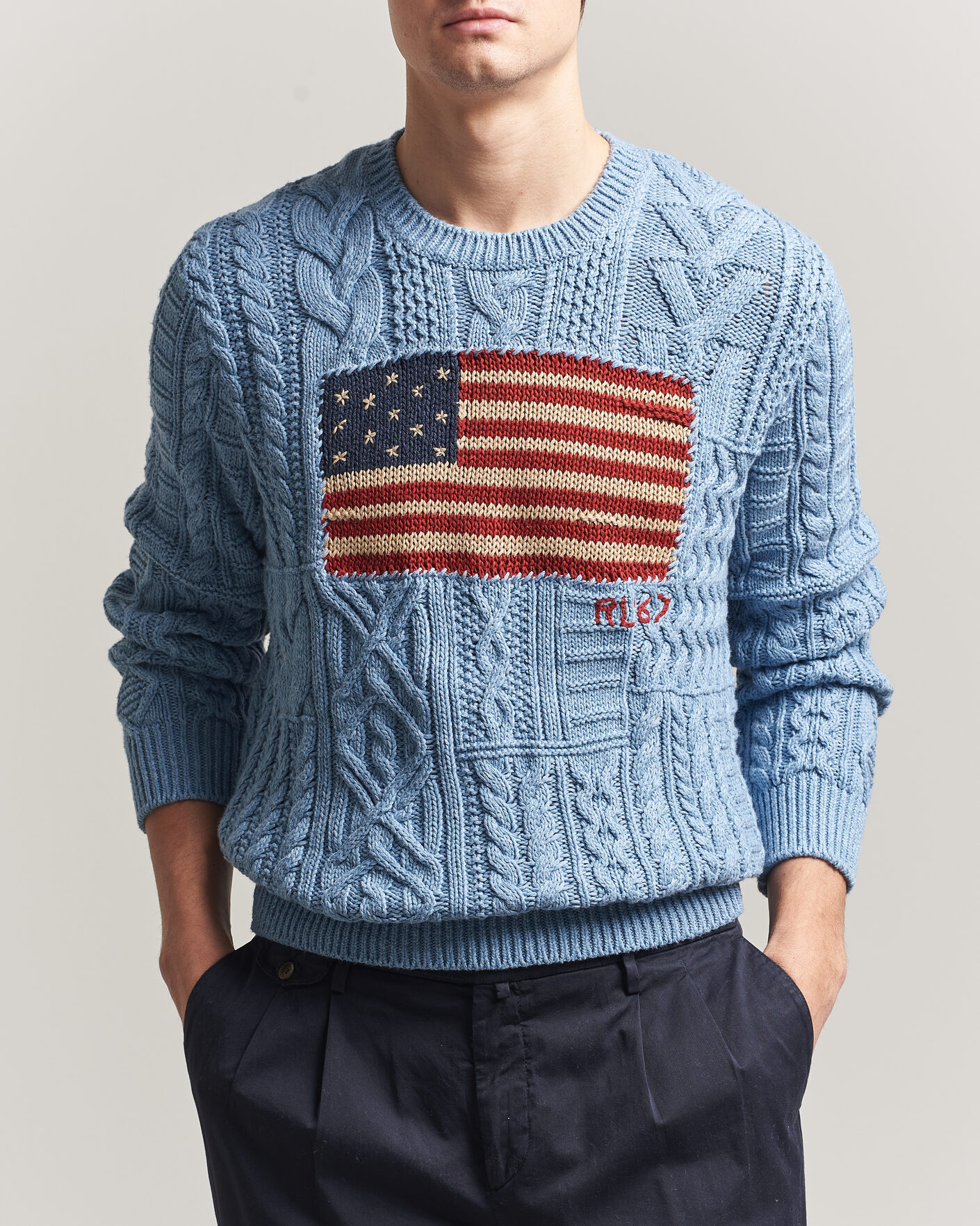 Herre | Trøjer | Polo Ralph Lauren | Cotton Flag Sweater Light Blue Combo