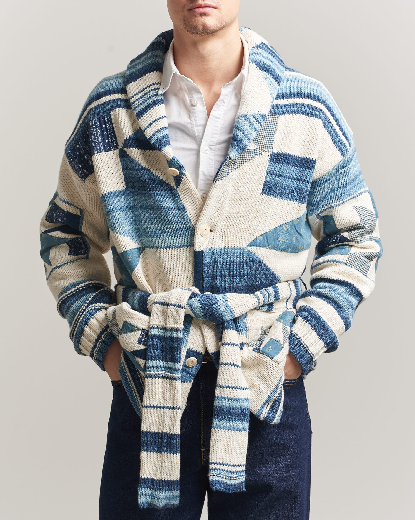 Herre | Trøjer | Polo Ralph Lauren | Cotton Linen Cardigan Cream Blue Combo