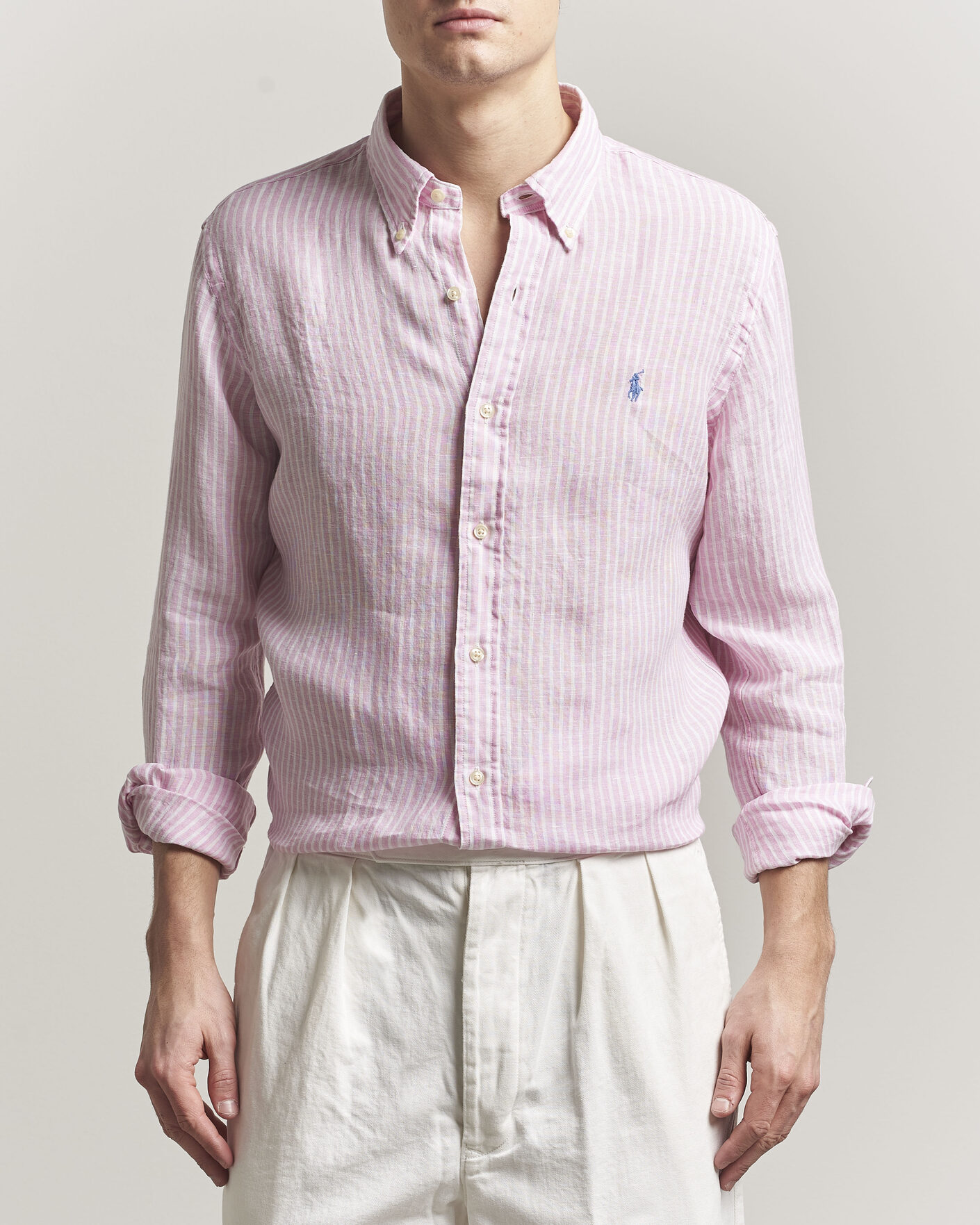 Herre | Skjorter | Polo Ralph Lauren | Custom Fit Linen Shirt Pink/White