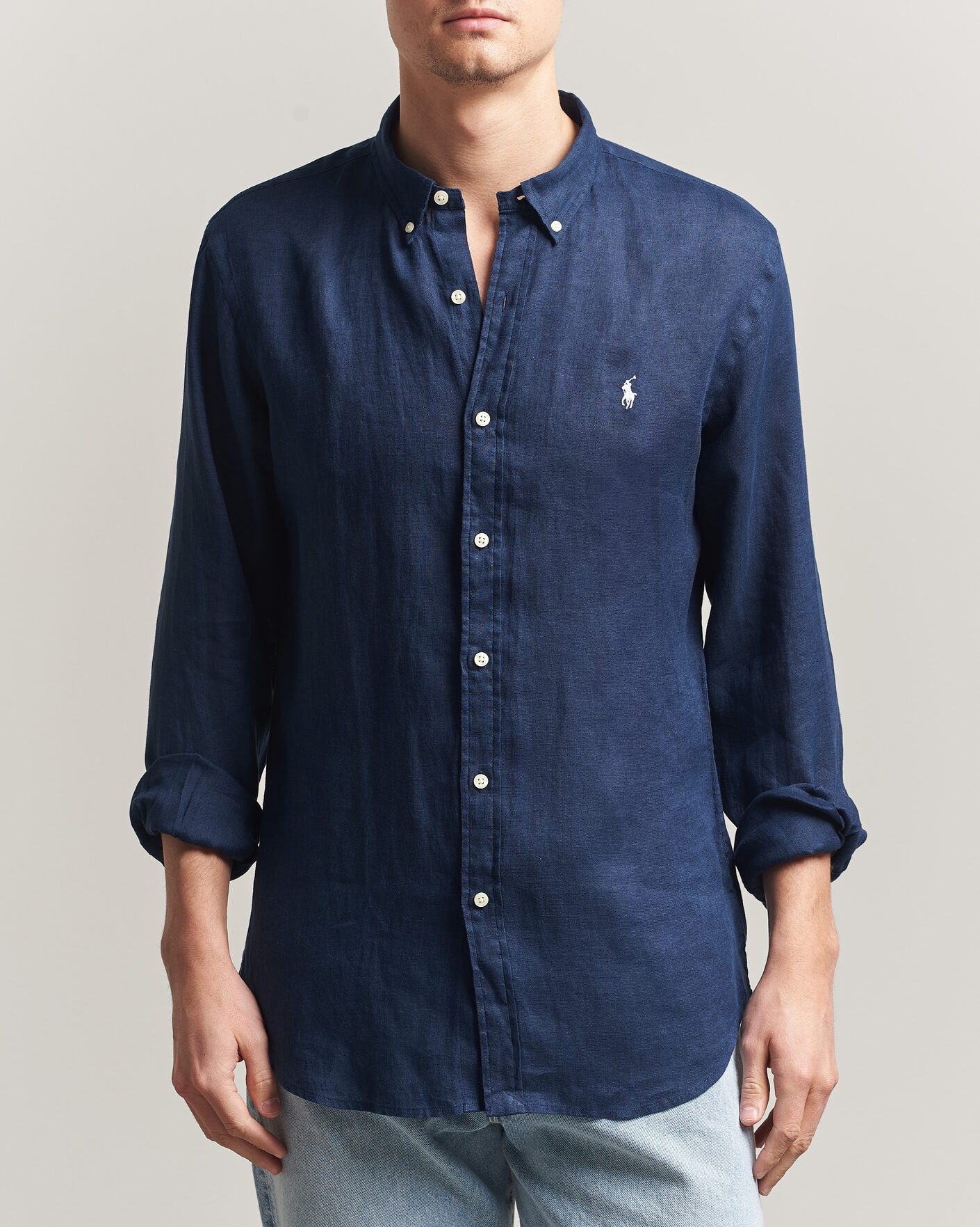Herre | Skjorter | Polo Ralph Lauren | Slim Fit Linen Shirt Newport Navy