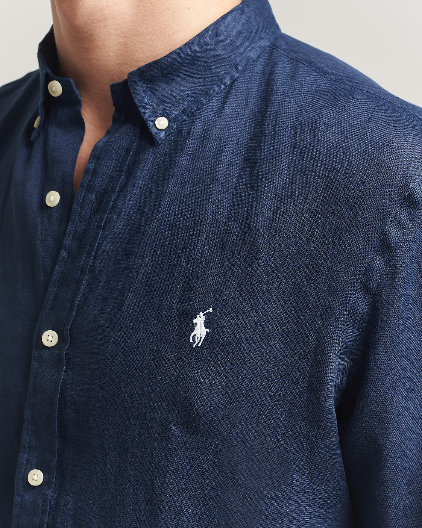 Herre | Skjorter | Polo Ralph Lauren | Slim Fit Linen Shirt Newport Navy